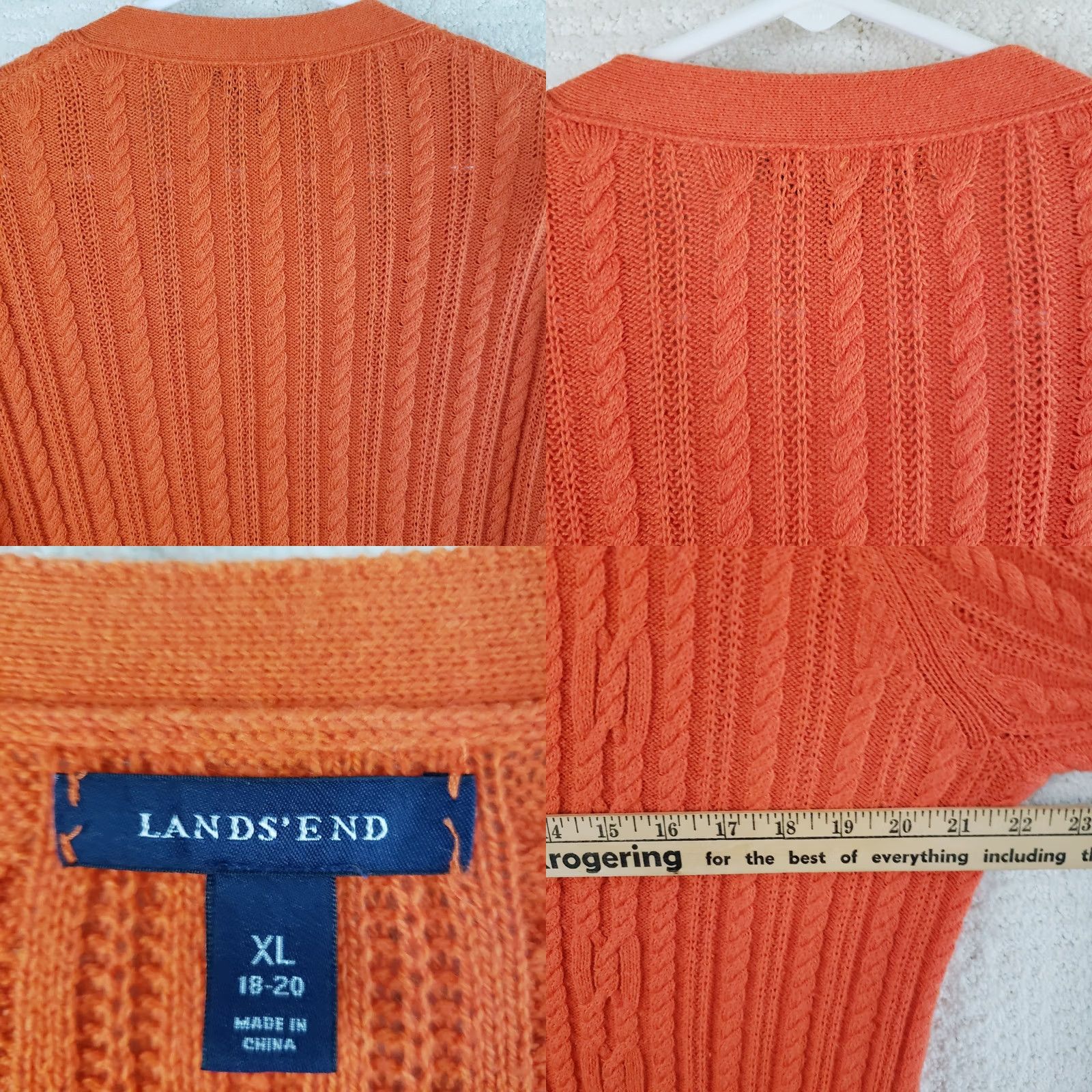 Lands' End Lands' End Women's XL Orange Cable Knit Cardigan Sweater Leather Look Buttons V-Neck Long Sleeve Knit Casual Fall Winter Spring Shirt/ Sweater Women Size XL / US 12-14 / IT 48-50 - 9 Thumbnail