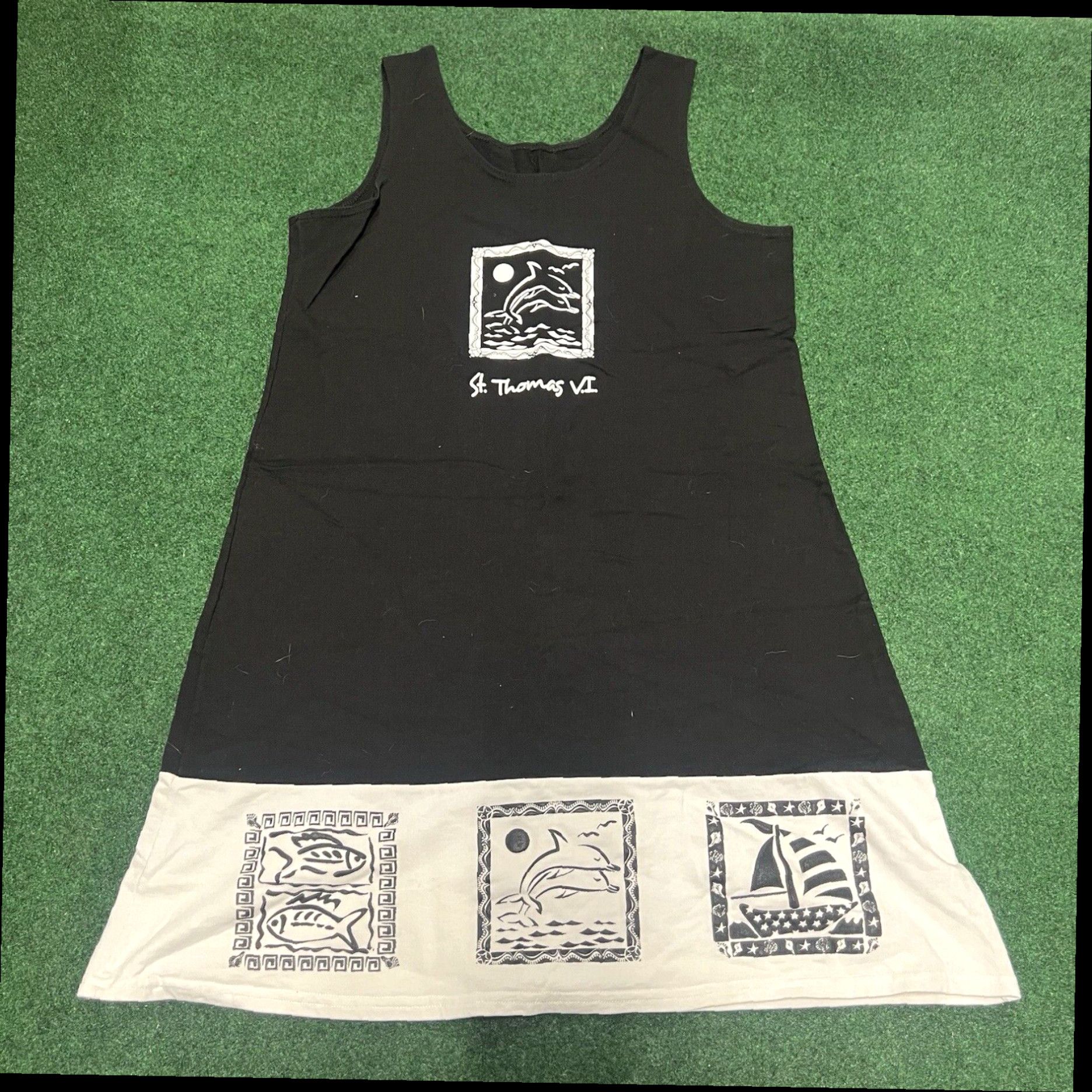 Vintage ST THOMAS T-Shirt Dress Black Beach Swim Cover Up One Size Summer Size ONE SIZE - 1 Thumbnail