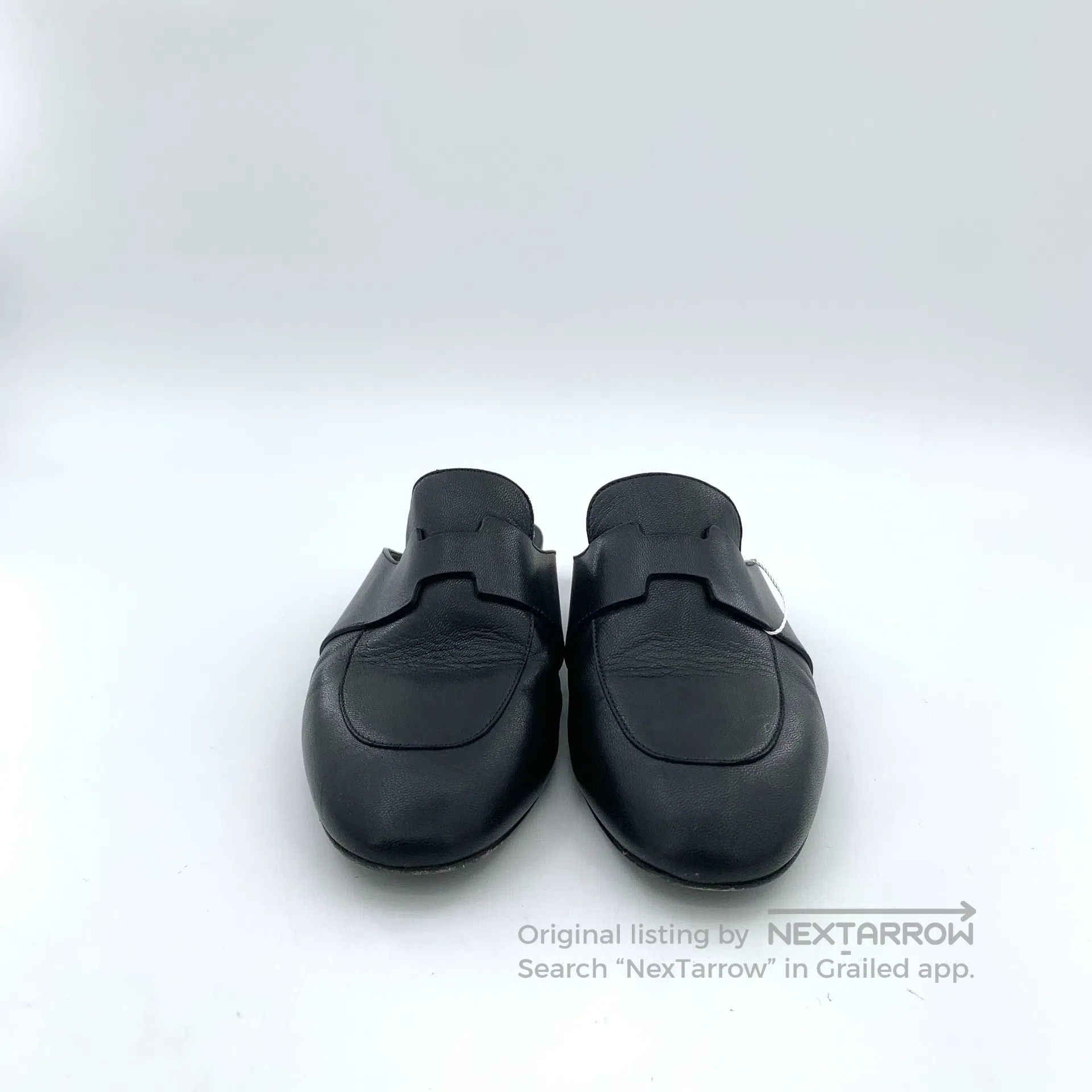 Hermes Hermes Black leather round-toe casual flat mule shoes| Size US 7 / IT 37 - 3 Thumbnail