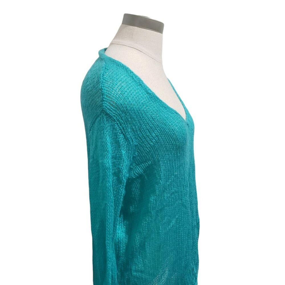Designer CT1928 Wooden Ships Aqua V-neck Long Sleeve Sweater S/M Size S / US 4 / IT 40 - 2 Thumbnail