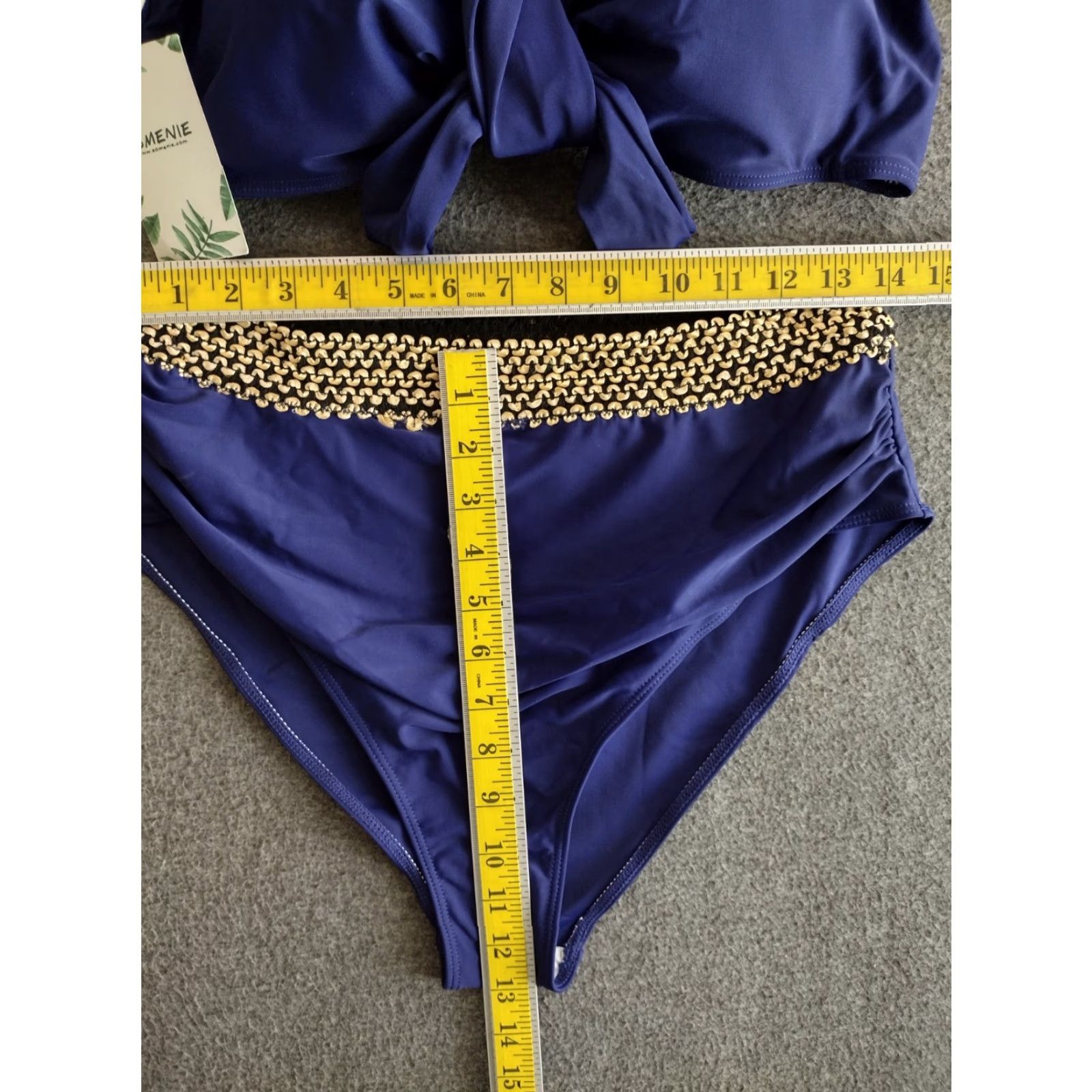 Vintage Eomenie Women's Bikini Tie Top and Bikini Bottom Blue Trim Gold XL Size XL / US 12-14 / IT 48-50 - 5 Thumbnail