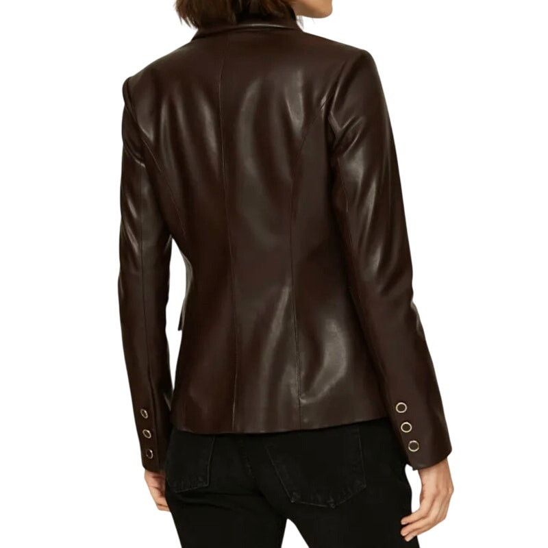 MILLY Milly Inez Faux Leather Blazer in Brown, Size US 6 Size M / US 6-8 / IT 42-44 - 3 Thumbnail