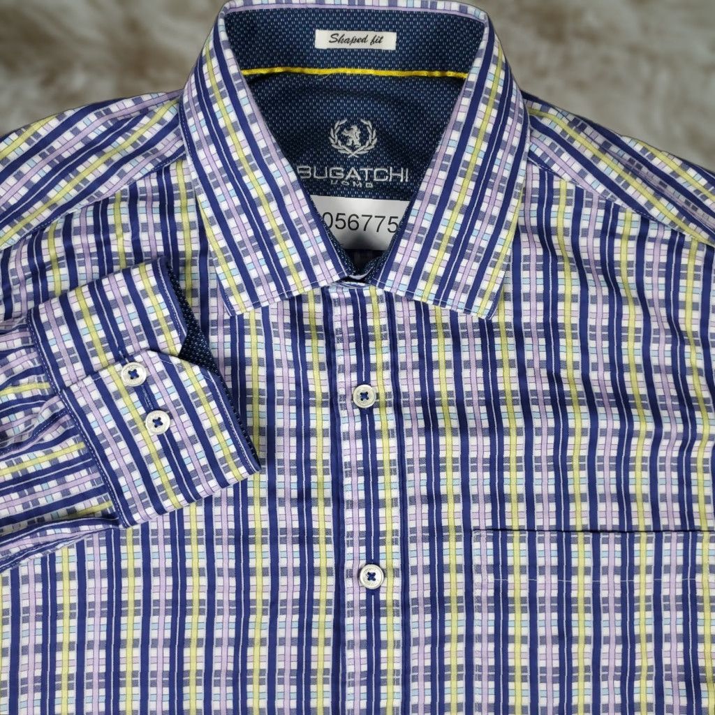 BUGATCHI Bugatchi Uomo Blue Plaid Button-Up Shirt Long Sleeve Men's Small Regular Fit Size US S / EU 44-46 / 1 - 1 Thumbnail
