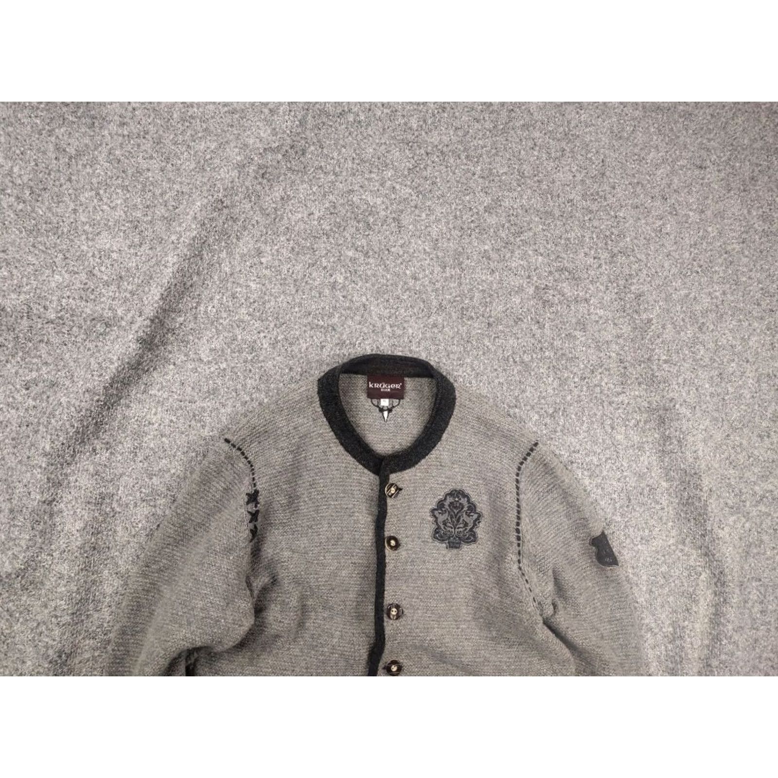 Logo 7 VINTAGE Krüger Dirndl Cardigan Wool Gray with Pockets Logo Men L Knit 90s Designer Size US L / EU 52-54 / 3 - 2 Thumbnail