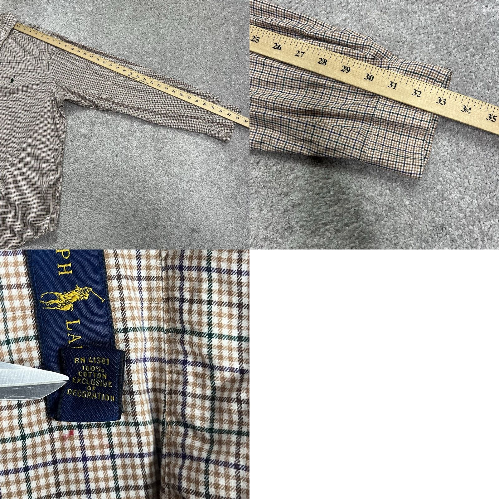 Polo Ralph Lauren VINTAGE Polo Ralph Lauren Shirt Mens 2XL Plaid Tan Blue Long Sleeve Button Green Pony Size US XXL / EU 58 / 5 - 9 Thumbnail