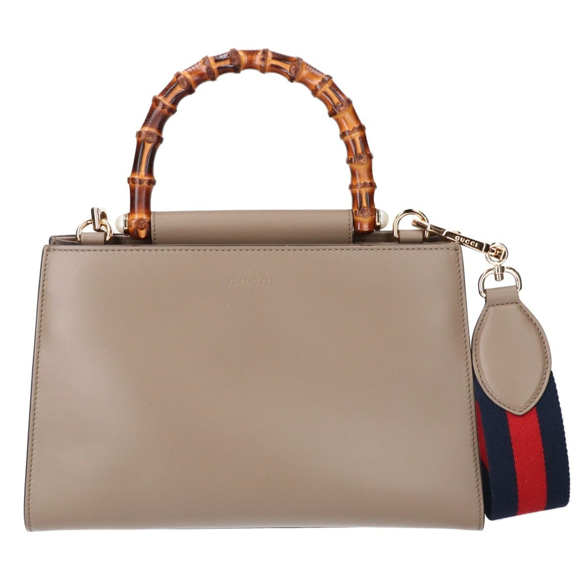 image of Gucci 459076 Nimfair Bamboo Handle Shoulder Handbag Greige Women's in Grey