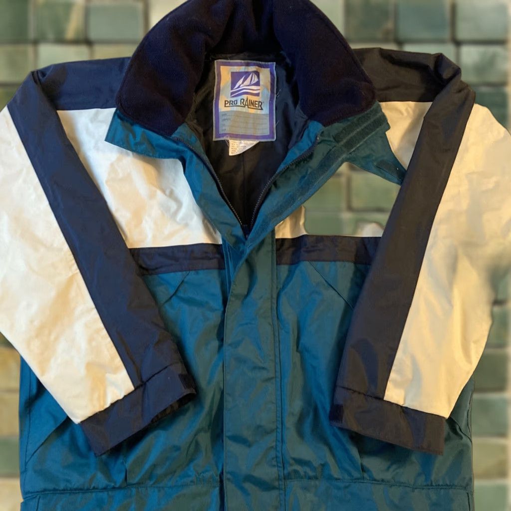 Nautica VINTAGE PRO RAINER Nautical Jacket Coat 2XL Teal Turquoise Ivory Full Zip Hooded Insulated Pockets Navy Coast Pattern: Solid Men Jackets Size US XXL / EU 58 / 5 - 1 Thumbnail