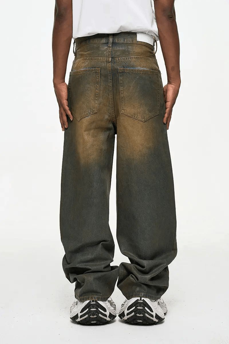 Vintage Oil Wax Distressed Mud Coated Brown Jeans Size US 30 / EU 46 - 3 Thumbnail