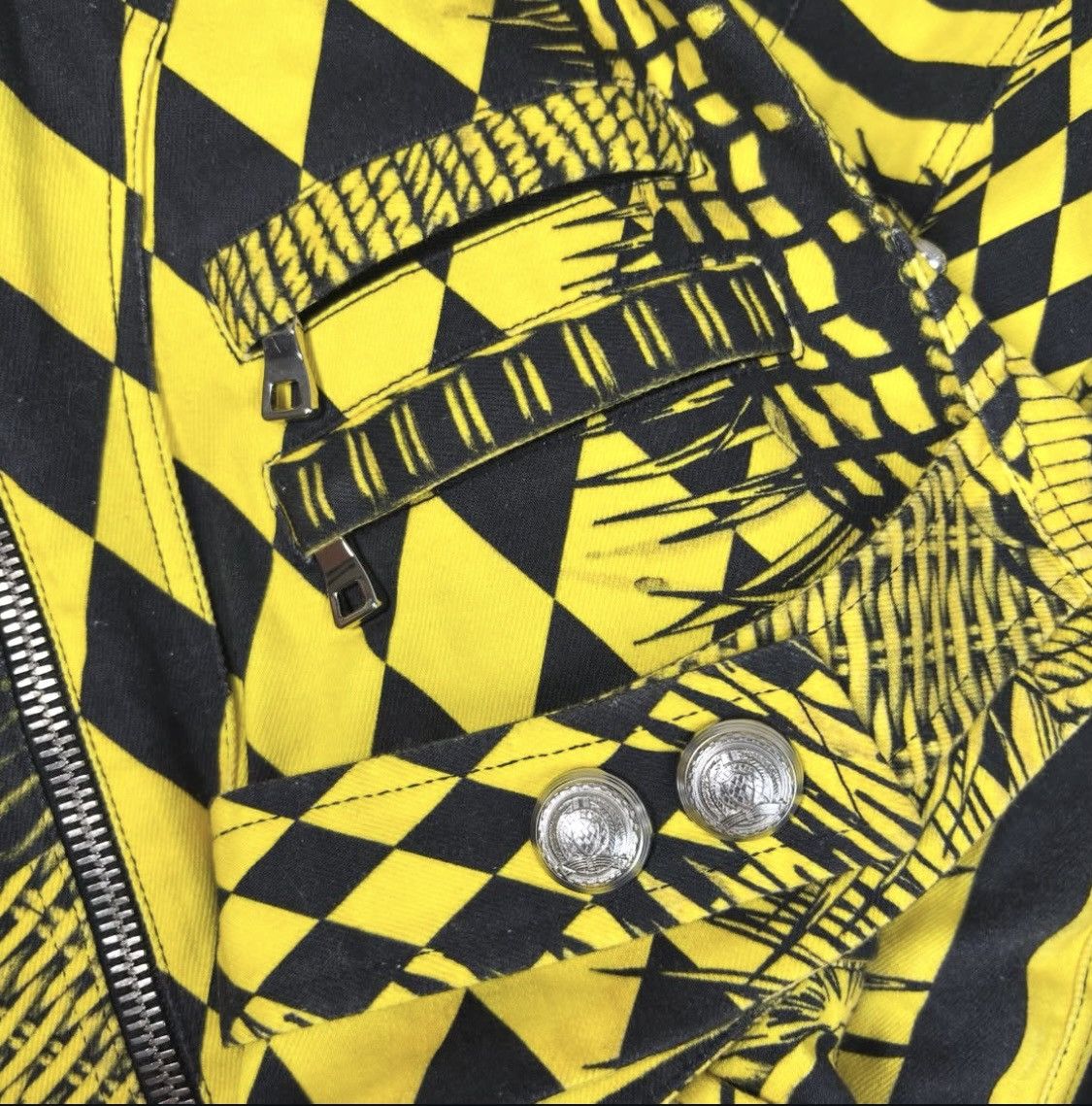 Balmain BALMAIN PARIS Rare Harlequin Graphic Print Denim Biker Size XS / US 0-2 / IT 36-38 - 7 Thumbnail