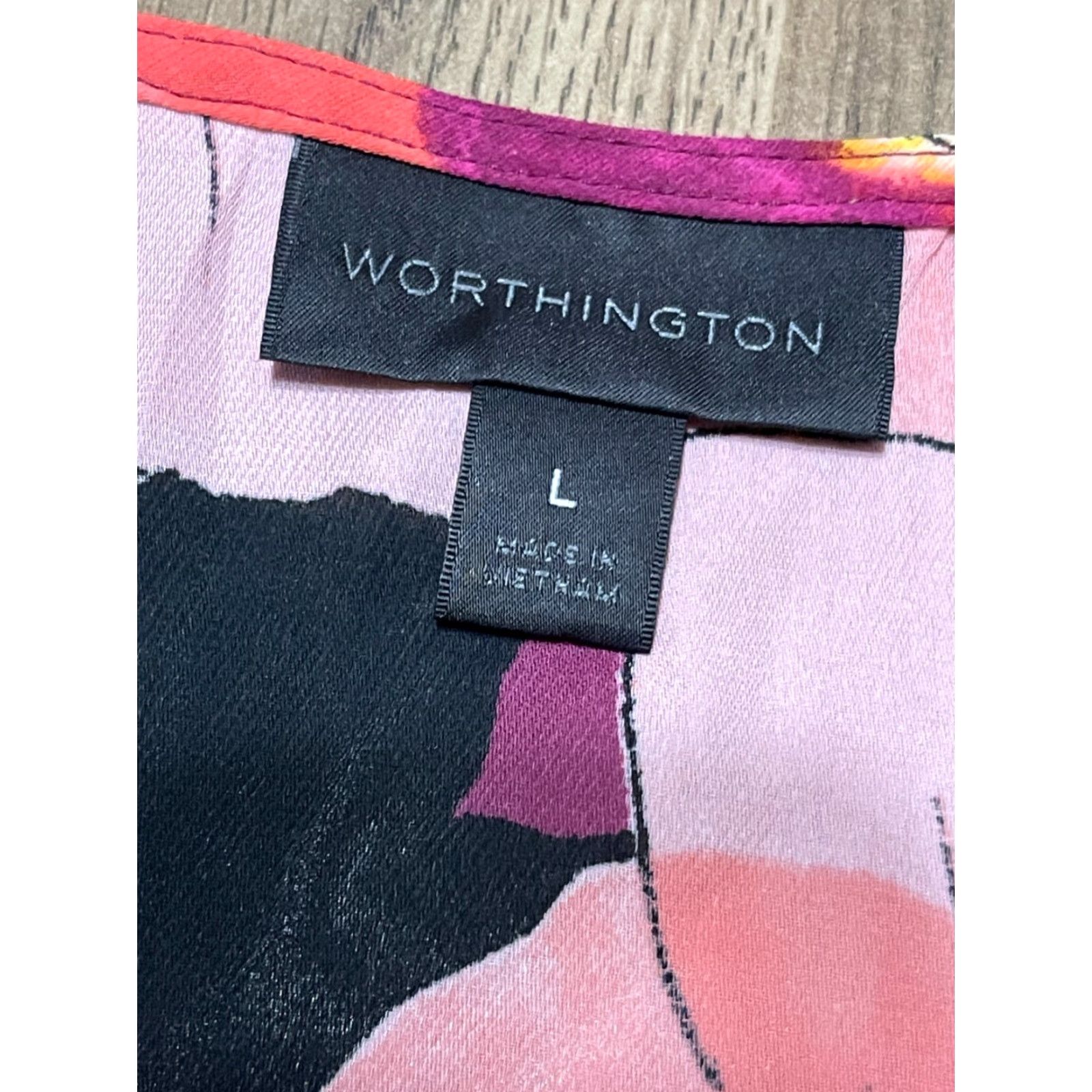 Worthington Worthington Shirt Womens Size L Sleeveless Button Up Purple Pink Geometric Pattern Round Neck Casual Modern Size L / US 10 / IT 46 - 5 Thumbnail