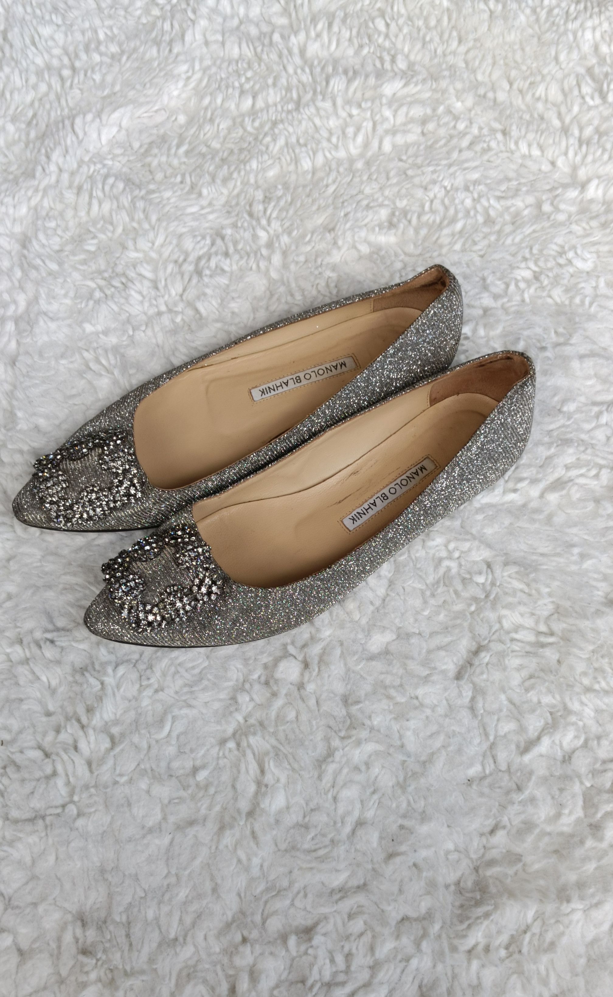 Manolo Blahnik MANOLO BLAHNIK Hangisi Silver Metallic Woven Size US 6 / IT 36 - 7 Thumbnail