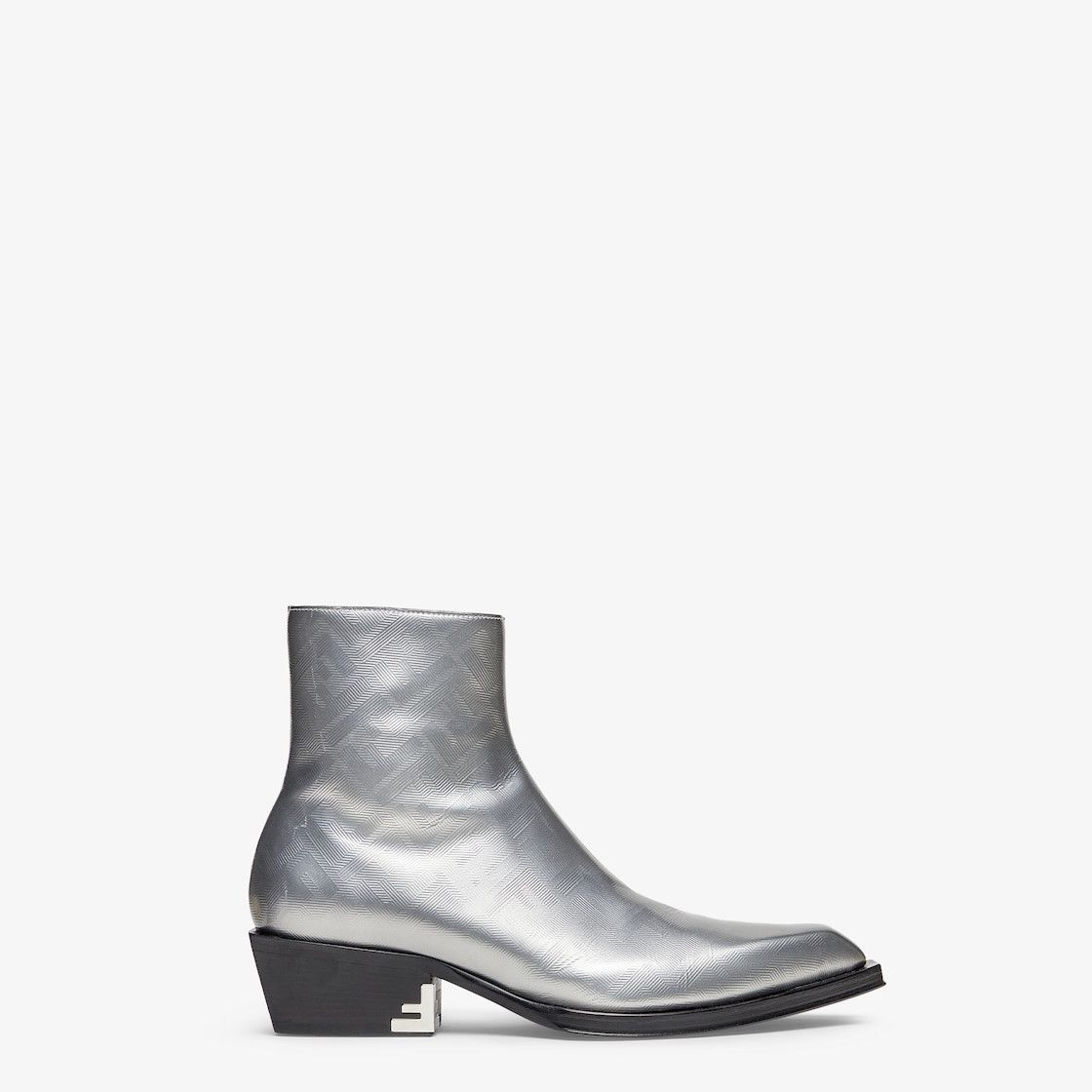o1s1wg111224 Metallic Leather Stacked Heel Ankle Boots
