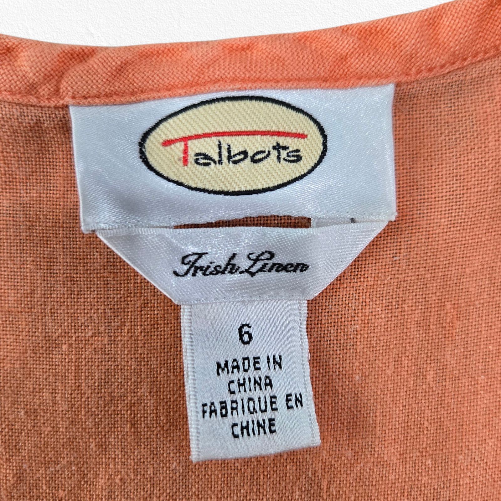 Vintage 90s Orange Irish Linen V-Neck Button Front Top Size 6 Size M / US 6-8 / IT 42-44 - 4 Thumbnail