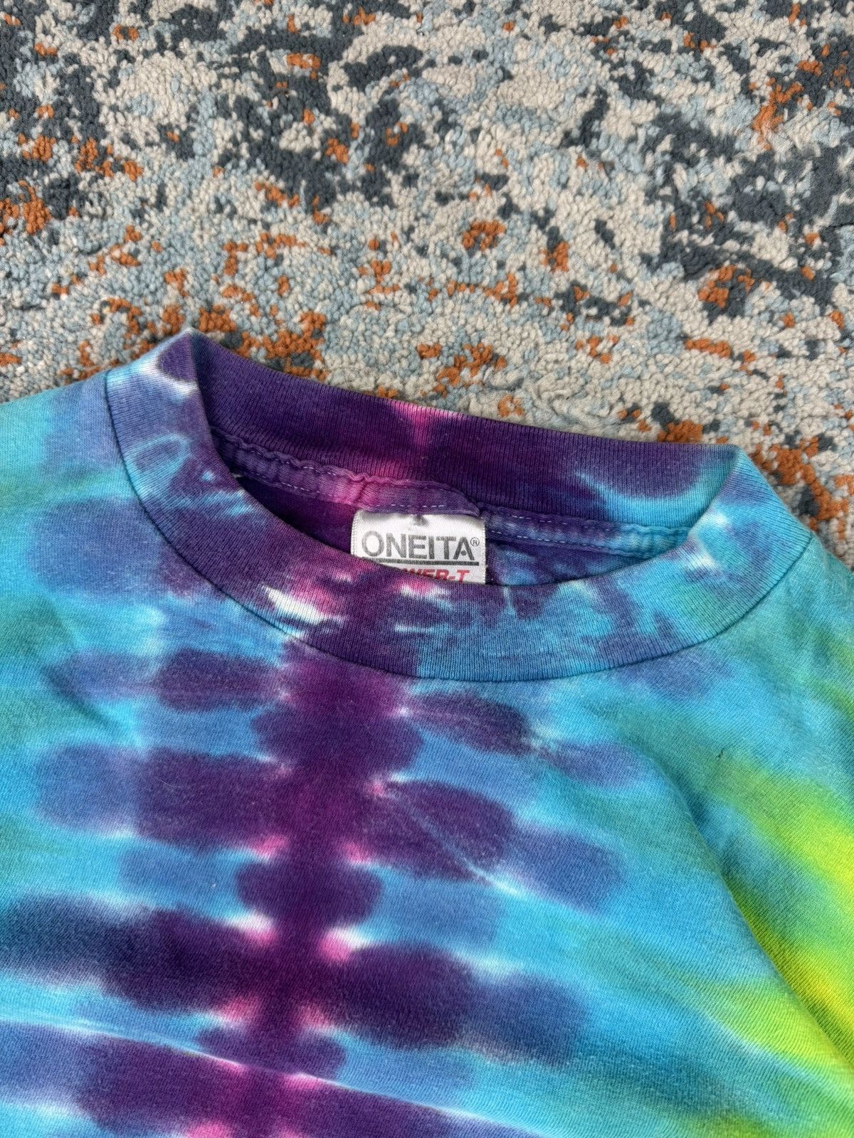 Vintage Vintage 90s Oneita made in USA rainbow tie dye tee boxy fit Size US L / EU 52-54 / 3 - 6 Thumbnail