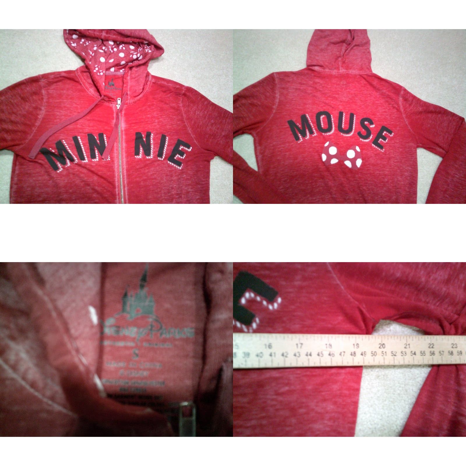 Disney VINTAGE Disney Minnie Mouse Jacket Womens Small Red Full Zip Hooded Sheer Size S / US 4 / IT 40 - 8 Thumbnail