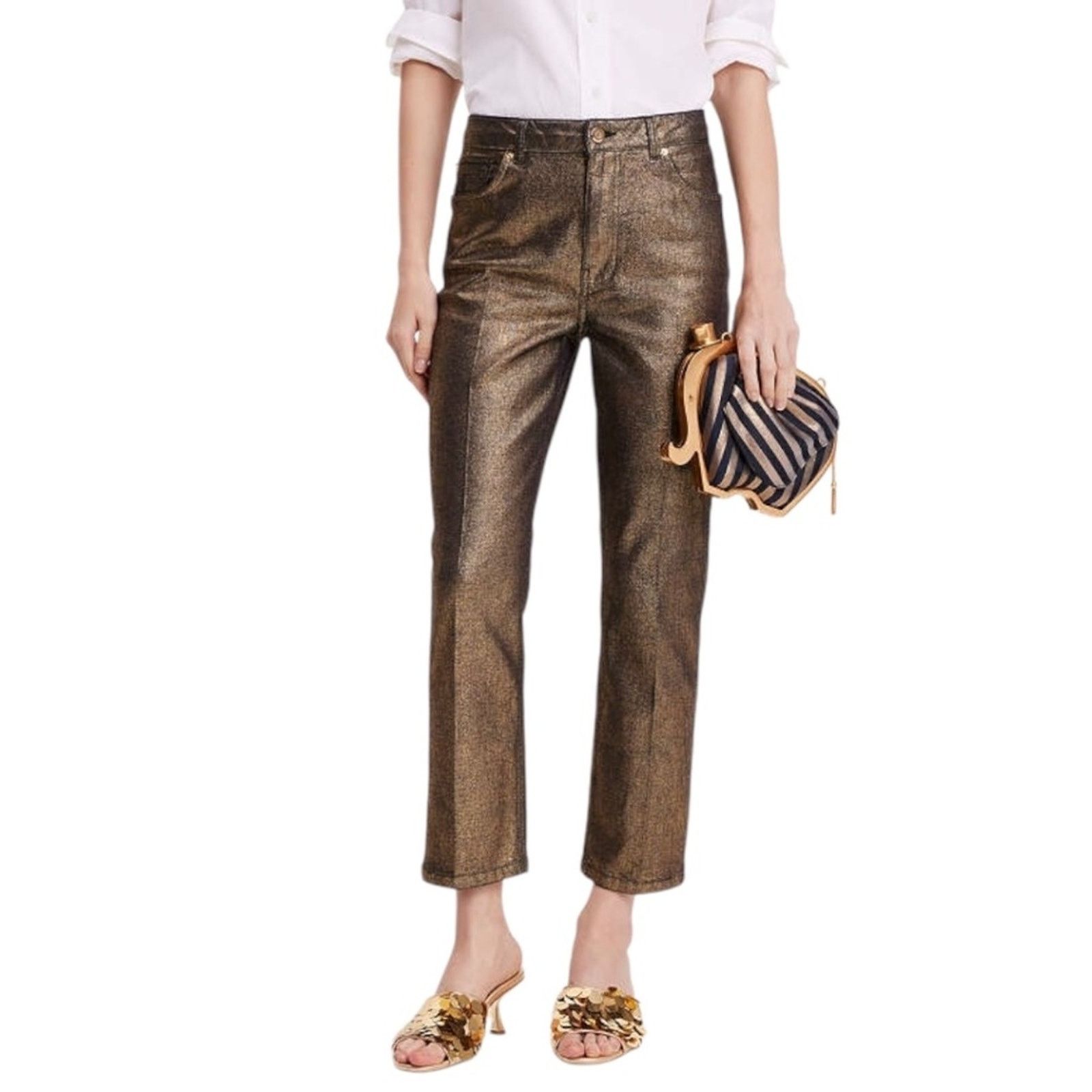Kate Spade KATE SPADE Metallic Straight Leg Jean Pant Cropped Size 26 Size 26" / US 2 / IT 38 - 1 Thumbnail