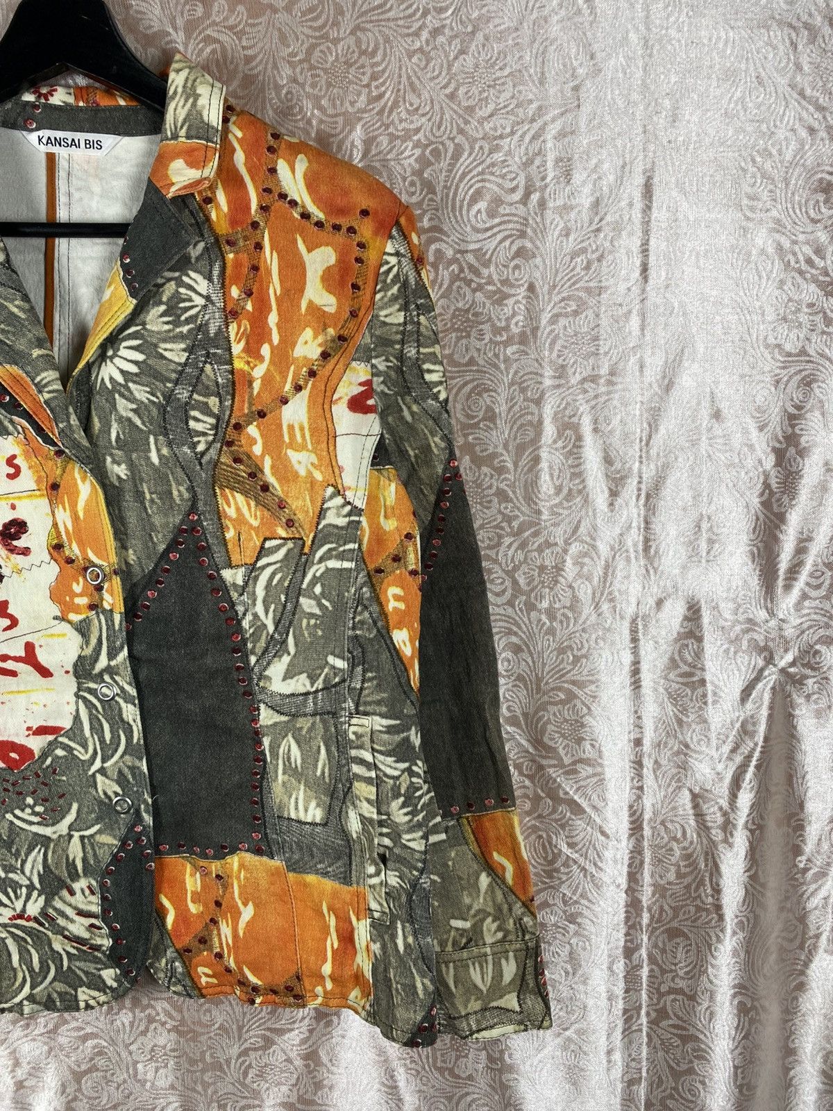 Kansai Yamamoto Kansai Bis Patchwork Art Jacket Floral Graphic Orange Grey Size L / US 10 / IT 46 - 8 Thumbnail