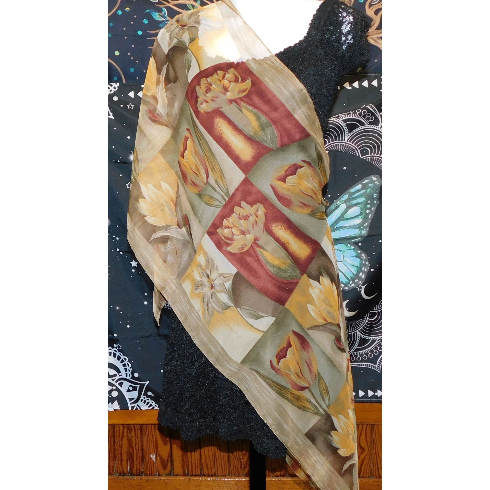 Other Sheer Floral Color Block Lightweight Scarf Size ONE SIZE - 2 Thumbnail