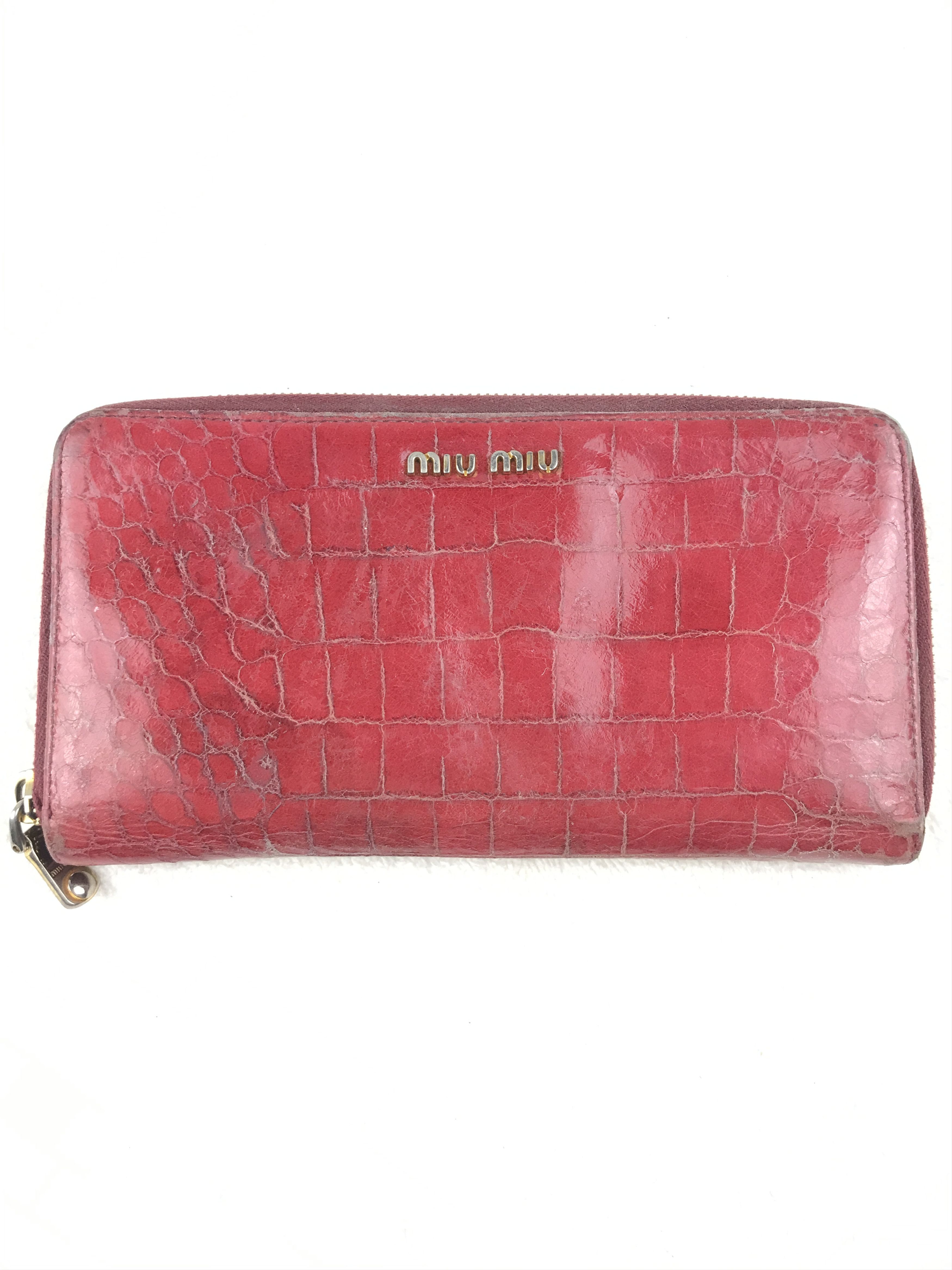 Authentic on sale Miu Miu by Prada Pink Croc Embossed Long Designer Wallet w/ Box