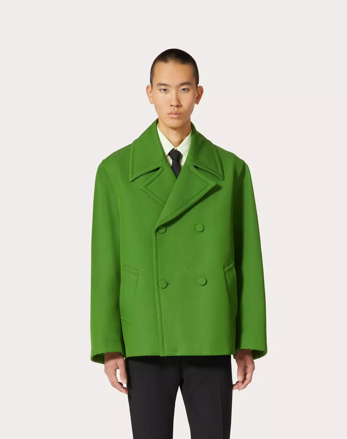 Valentino oc11z0725 Technical Wool Peacoat in Light Green Size US L / EU 52-54 / 3 - 2 Thumbnail