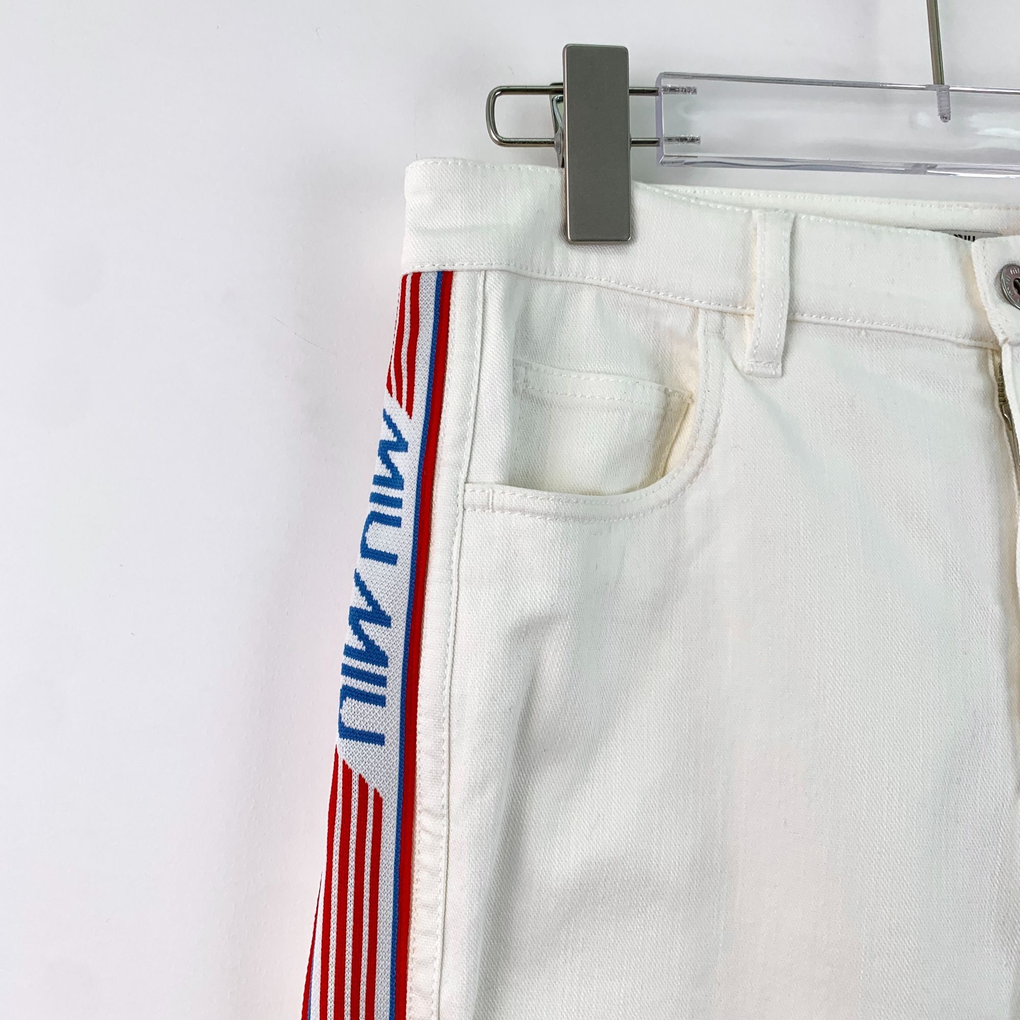 Miu Miu MiuMiu White Side-Stripe Cotton Jogger Pants (Size S) Size 38" / US 16 / IT 52 - 7 Thumbnail