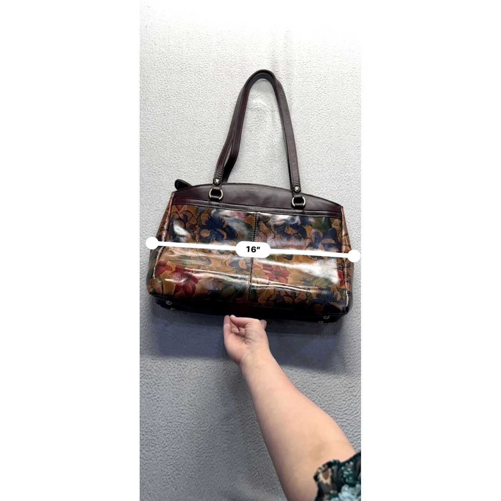 Patricia Nash Patricia Nash Tote Bag Floral Leather Double Handles Zipper Womens Large Brown 14x10x5 Like New Size ONE SIZE - 8 Thumbnail