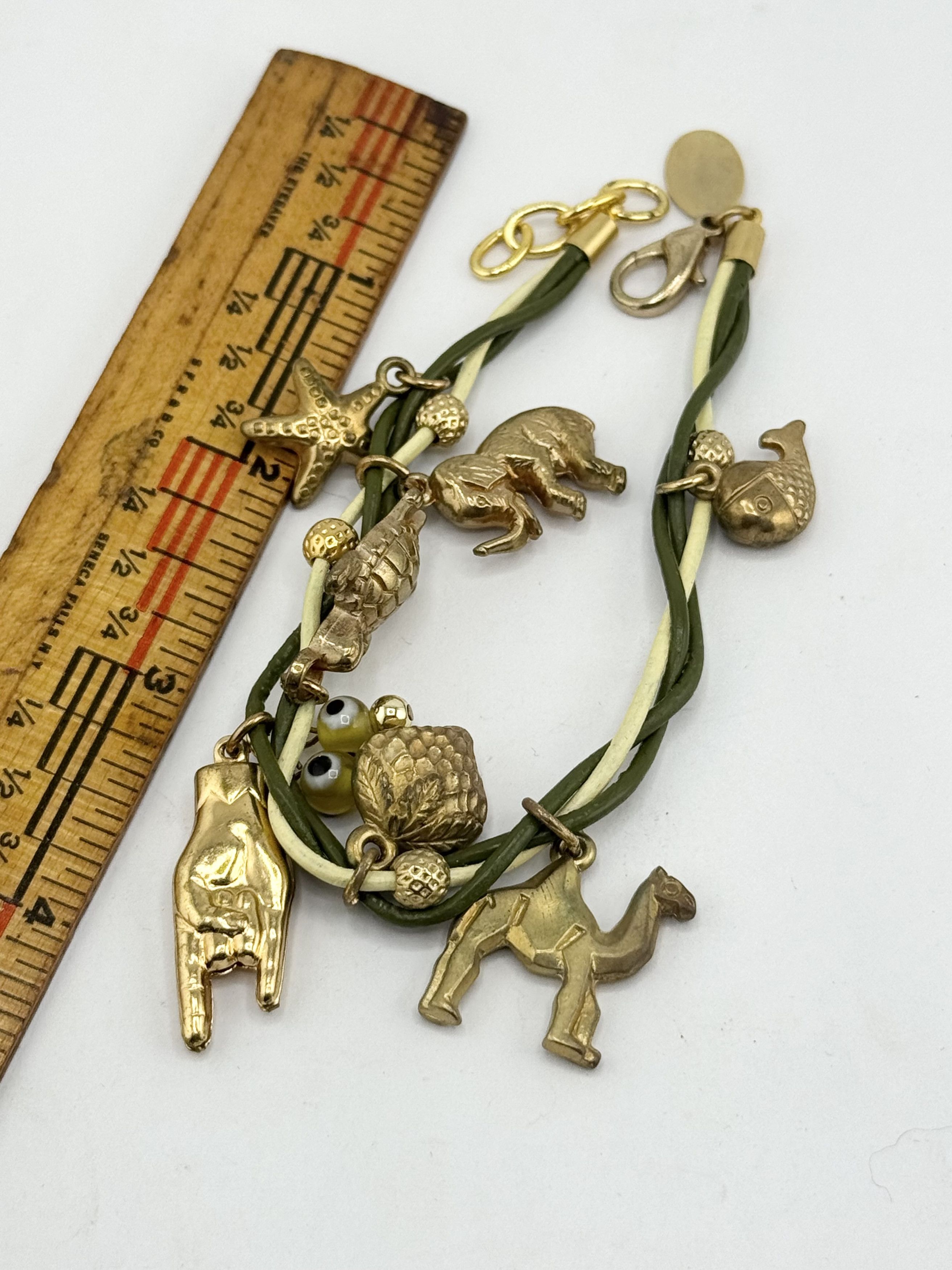 Vintage Green and yellow leather braided charm bracelet Size ONE SIZE - 5 Thumbnail