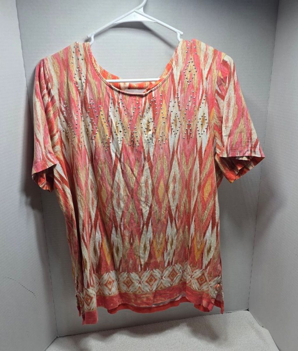 The Unbranded Brand Women's Alfred Dunner Coral White Short Sleeve Tee Size XL / US 12-14 / IT 48-50 - 1 Thumbnail