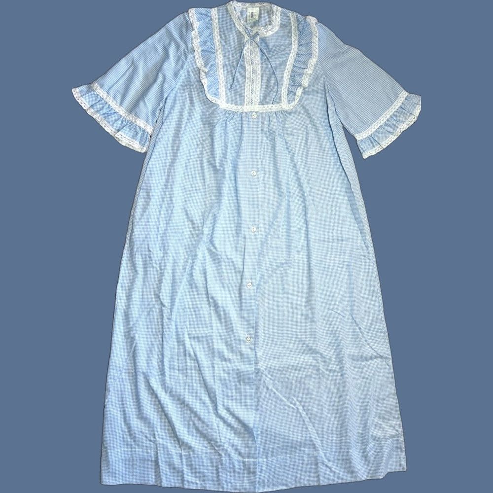 Neiman Marcus VINTAGE Neiman Marcus Juli Slumbertogs Lace Trim Gingham Blue White Nightgown Dress Size M / US 6-8 / IT 42-44 - 1 Thumbnail
