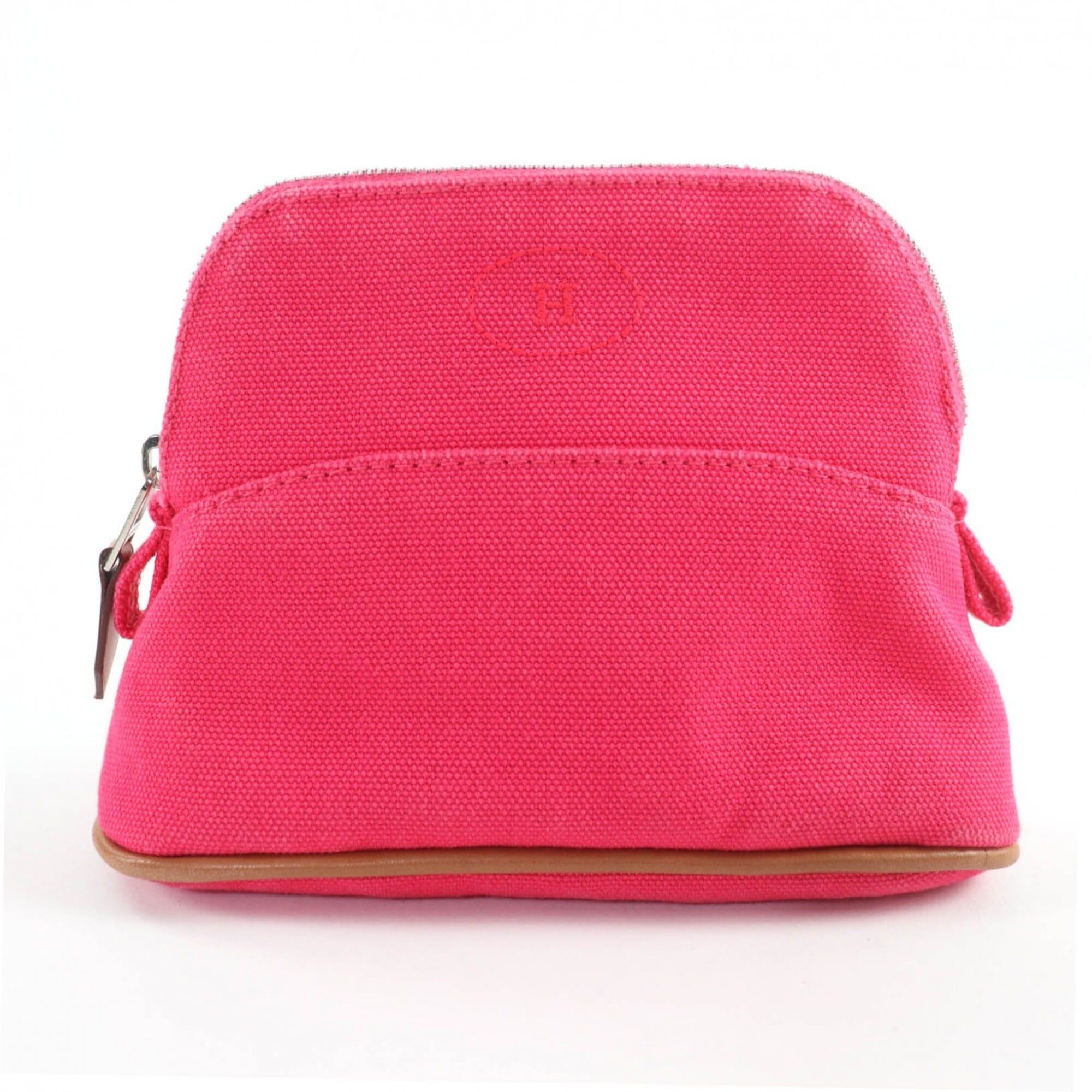 Hermes HERMES Bolide Mini Pouch, 100% Cotton, H Logo Embroidery, Leather Accents, Cosmetic Pink, Made in France, Women's. Size ONE SIZE - 1 Thumbnail