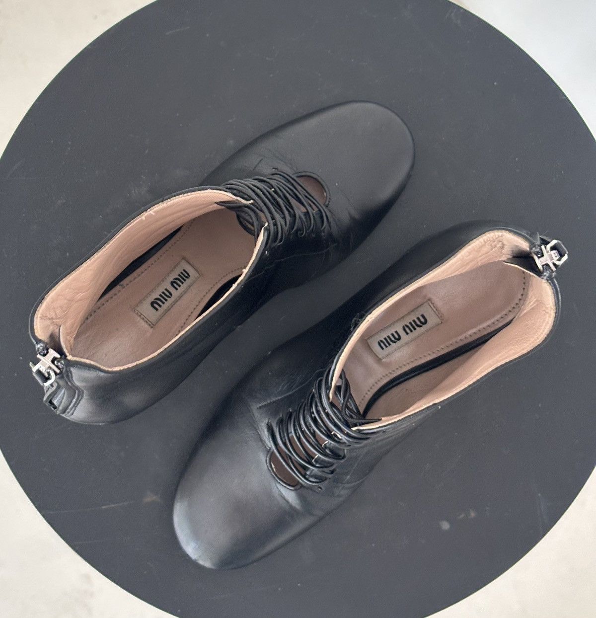 Miu Miu Miu Miu Black Leather Lace-Up Ankle Boots Size US 4 / IT 34 - 2 Thumbnail