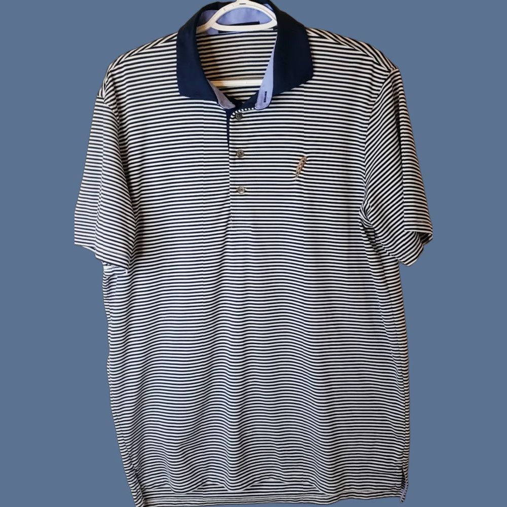 Vintage Greyson Polo Shirt Mens Medium Blue Stripe Performance Stretch Short Sleeve Golf Size US M / EU 48-50 / 2 - 1 Thumbnail