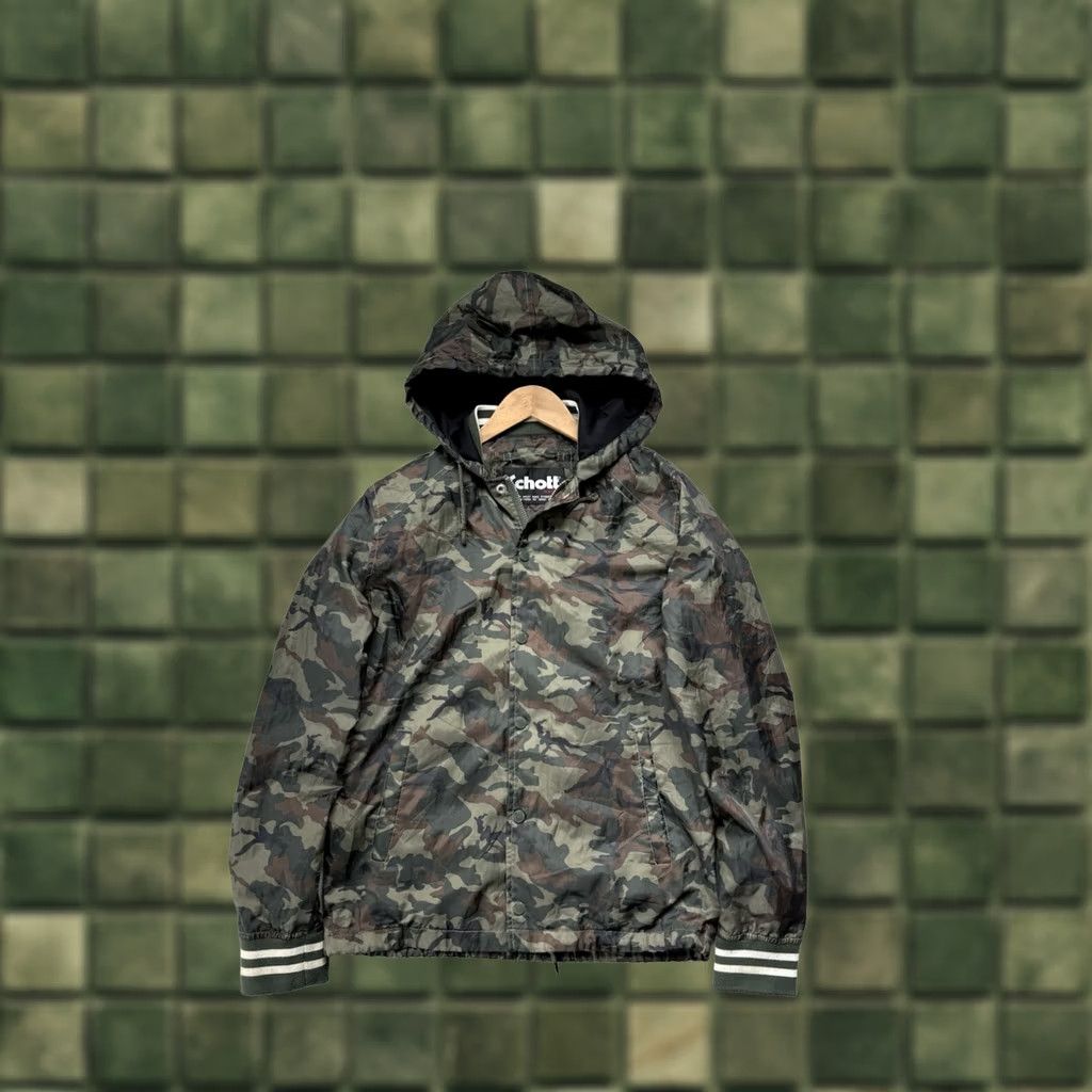 Schott VINTAGE Schott NYC Camouflage Hooded Jacket Men’s S Lightweight Camo Zip Up Coat Size US S / EU 44-46 / 1 - 1 Thumbnail