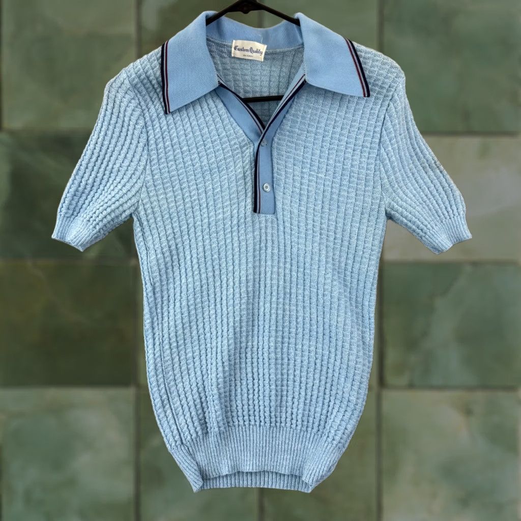 Vintage VINTAGE Custom Quality Shirt Womens Small Blue 60s Terry Cloth Button Blouse Size S / US 4 / IT 40 - 1 Thumbnail