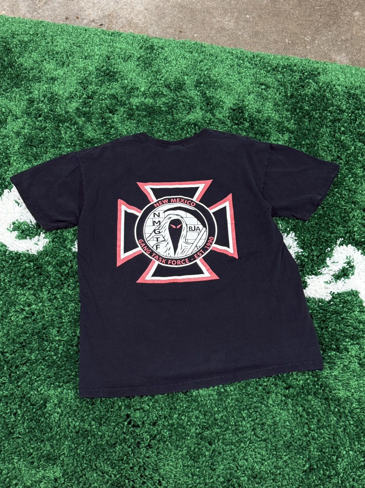 Vintage RARE Gang Task Force New Mexico Iron Cross Tee Black Reaper Size US L / EU 52-54 / 3 - 2 Thumbnail