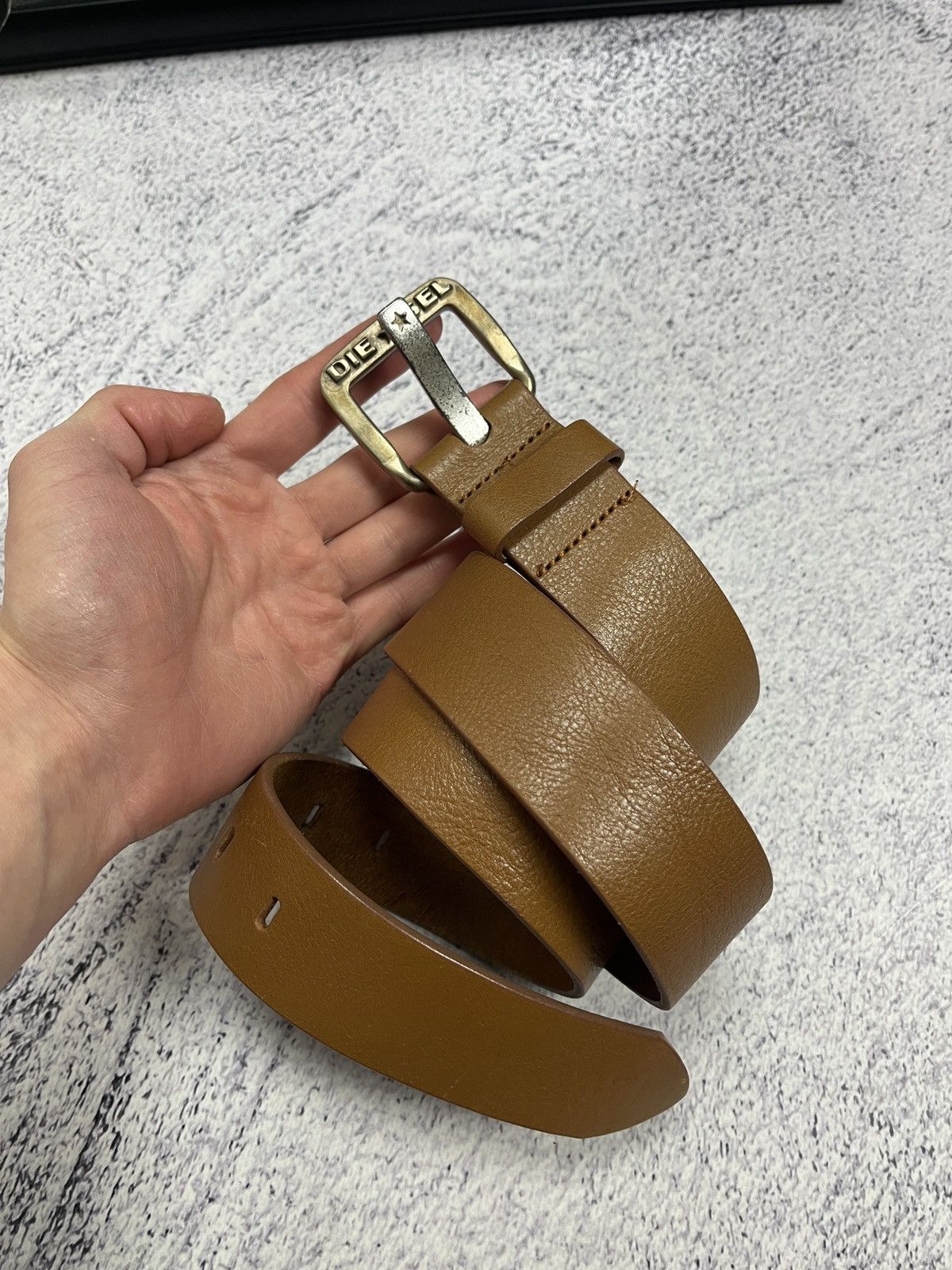 Diesel Diesel Leather Belt Big Metal Buckle Logo Brown Y2K Size ONE SIZE - 3 Thumbnail