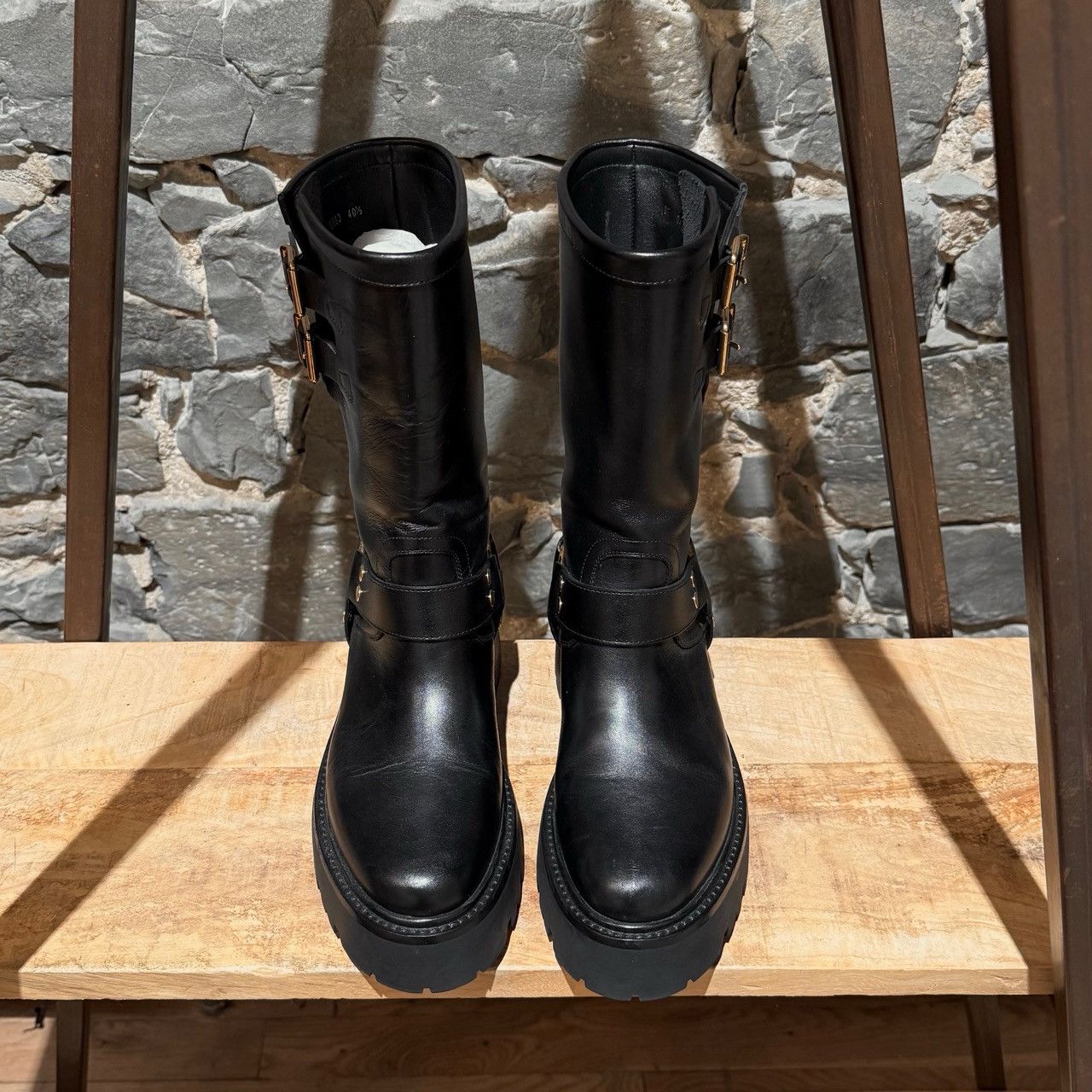 Celine Celine Black Leather Harness Bulky Biker Mid Boots Size US 10.5 / IT 40.5 - 2 Thumbnail