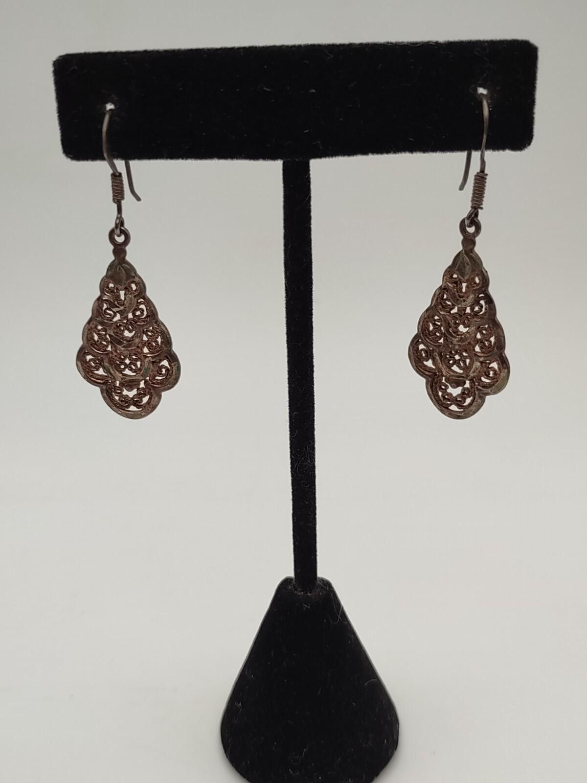 Other Sterling Silver Filigree Dangle Earrings Vintage 925 Size ONE SIZE - 1 Thumbnail
