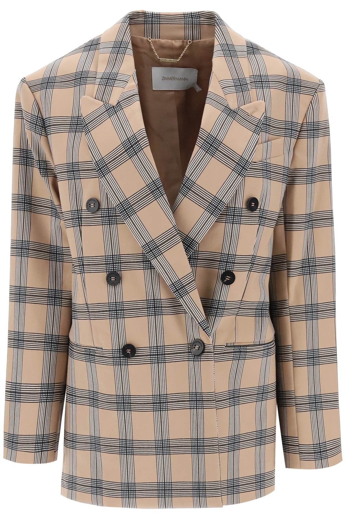 image of Zimmermann Oversized Luminosity Jacket With Check Motif in Tan Check, Women's (Size Medium)