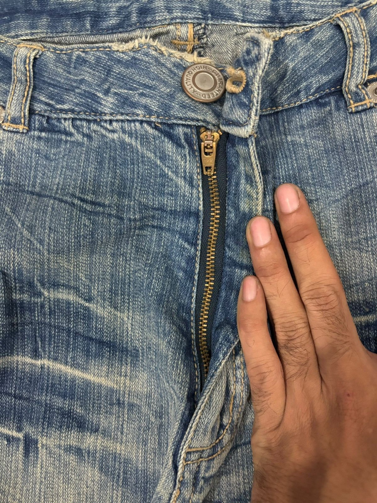 Yoshiyuki Konishi Vintage Japanese Brand Crack Wash Distressed Flare Jeans Size 34" / US 12 / IT 48 - 3 Thumbnail