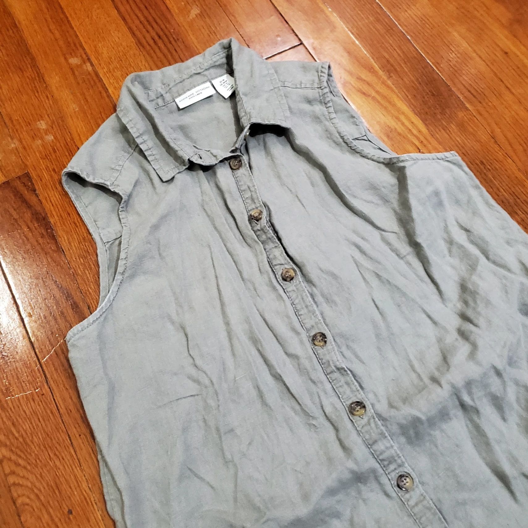 Vintage VINTAGE Adrienne Vittadini Linen Dress Womens Green Button Down Midi Coastal Med Size M / US 6-8 / IT 42-44 - 3 Thumbnail