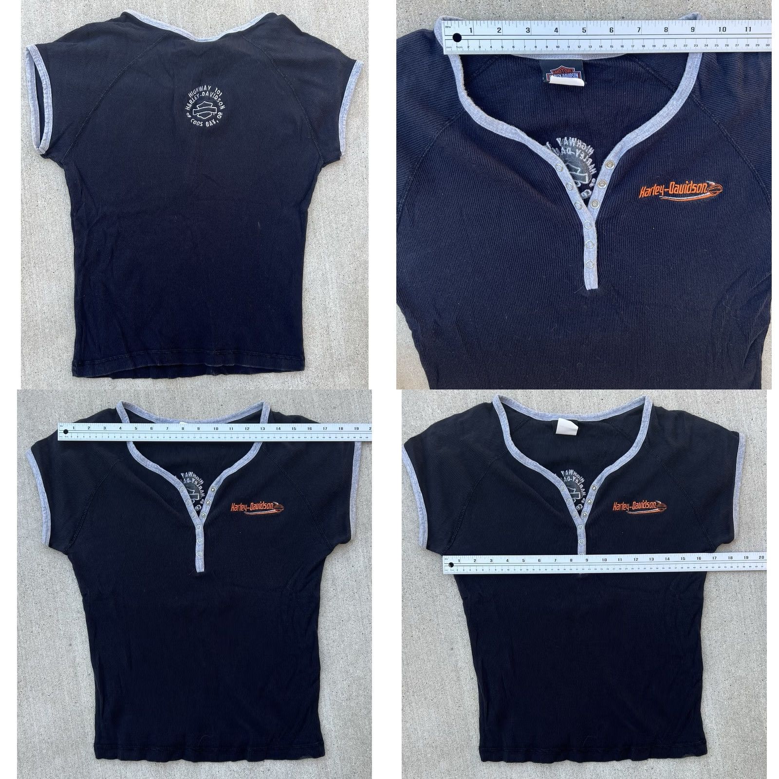 Harley Davidson Harley-Davidson Womens Ribbed Henley T Shirt Black Y2K Fitted Motorcycle Top L Size L / US 10 / IT 46 - 10 Thumbnail