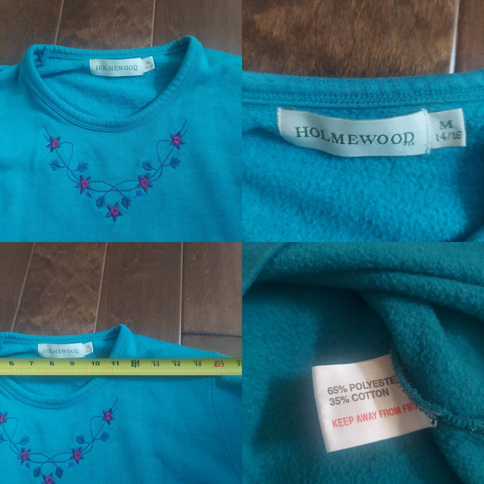 Vintage Holmewood Women's Turquoise Blue Plant Star Print Pullover Sweater Size M 14/16 Sleeve Long Crew Neck Stars Pullover Women M & M Size M / US 6-8 / IT 42-44 - 10 Thumbnail