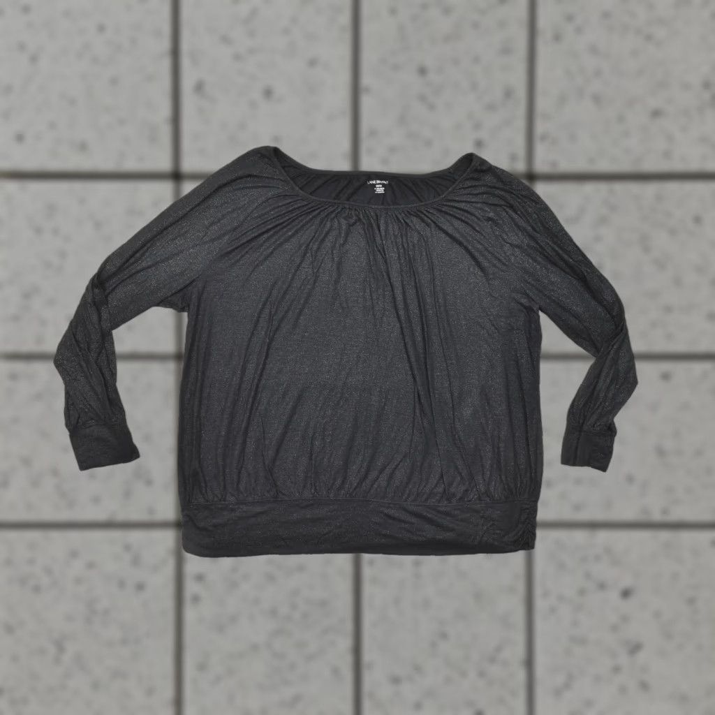 Vintage Lane Bryant Blouse Shirt Dolman Sleeve Black Shimmer Plus Size 22/24 Women's Long Sleeve Pullover Round Neck Blouson Top Size 3XL / US 20-22 - 1 Thumbnail