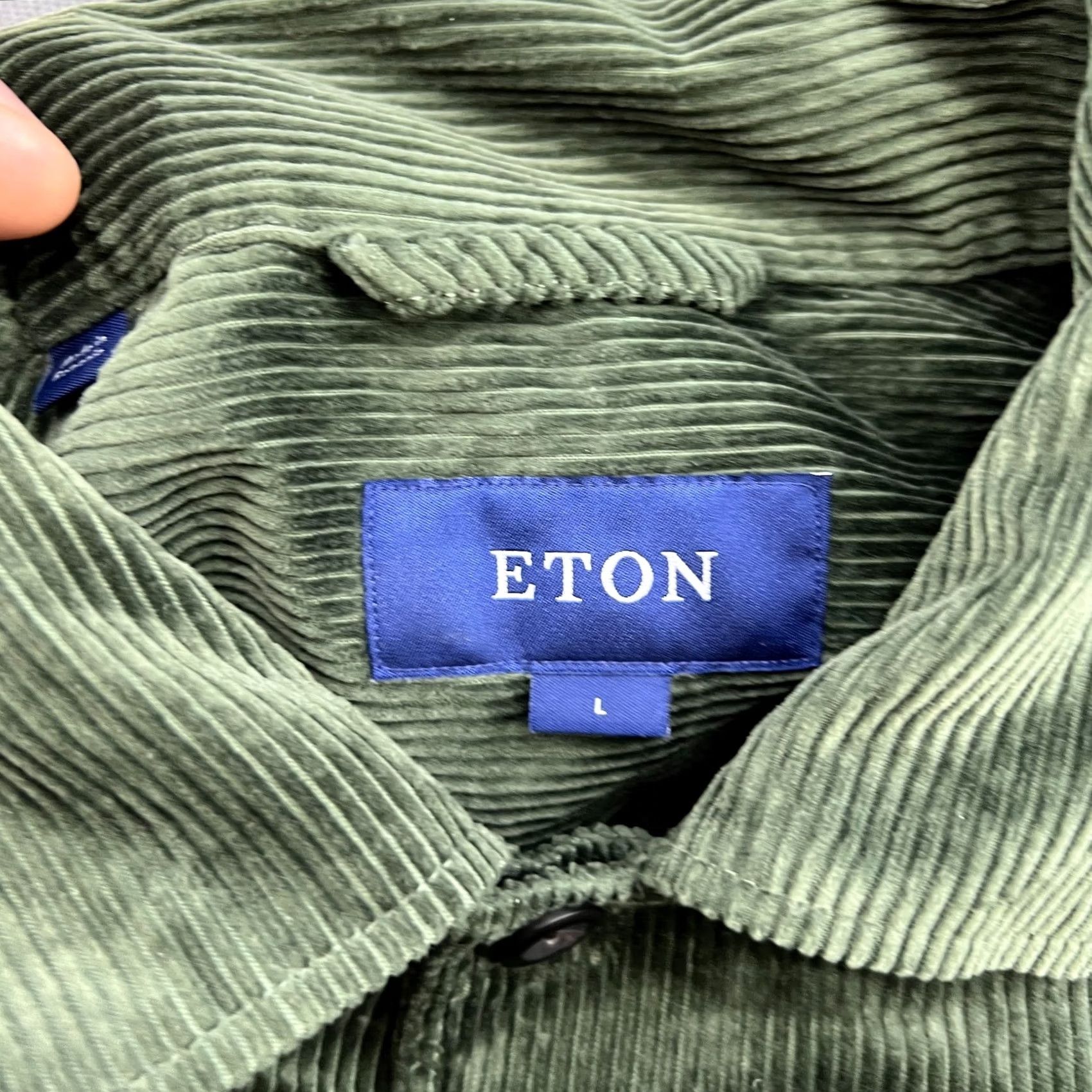 Eton ETON Button-Up Shirt Mens Corduroy Green Large Long Sleeve Pockets Slim Fit Casual Casual Shirt Mens Green Corduroy Pockets Size US L / EU 52-54 / 3 - 7 Thumbnail
