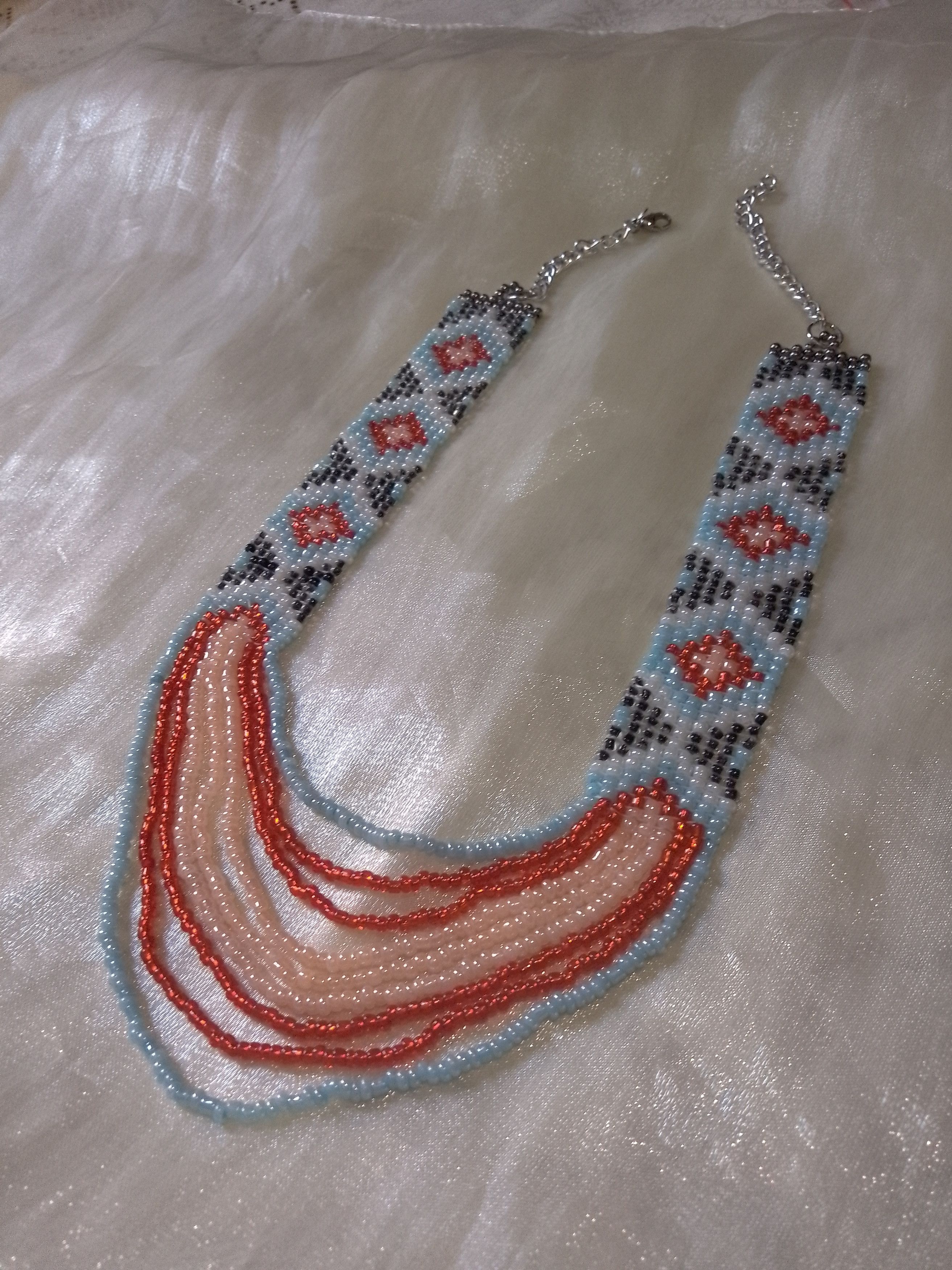 Handmade Necklace Long Ethnic Native Americans Pattern Multithread Size ONE SIZE - 4 Thumbnail