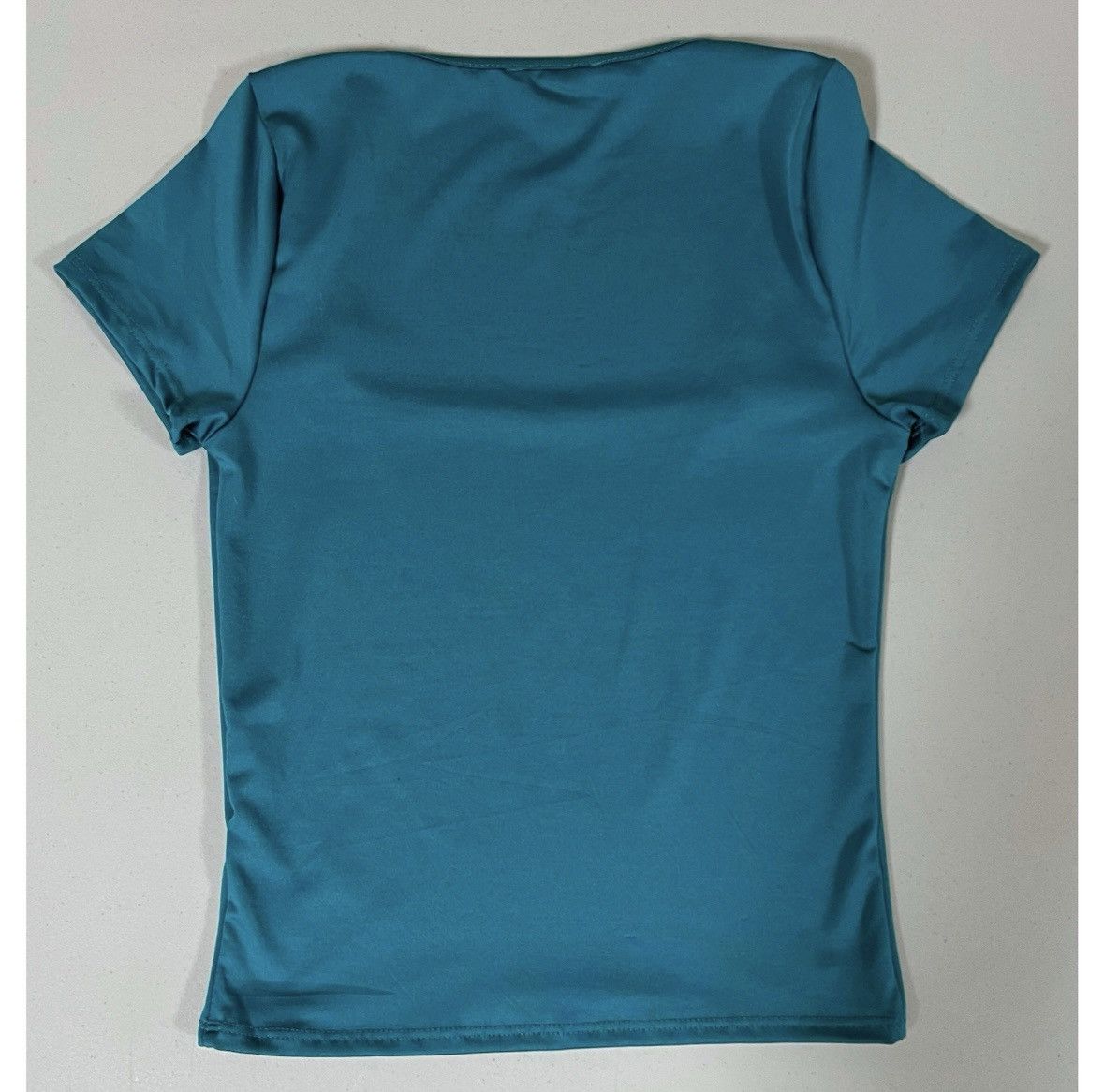 Vintage Teal Blue Solid Square-Neck Shirt Top Tee Blouse Size S 🦋✨ Size S / US 4 / IT 40 - 4 Thumbnail