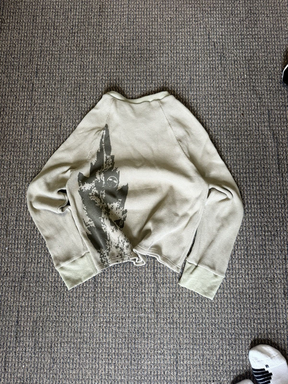 By Sage Raglan Thermal Waffle Knit Long Sleeve Back Graphic