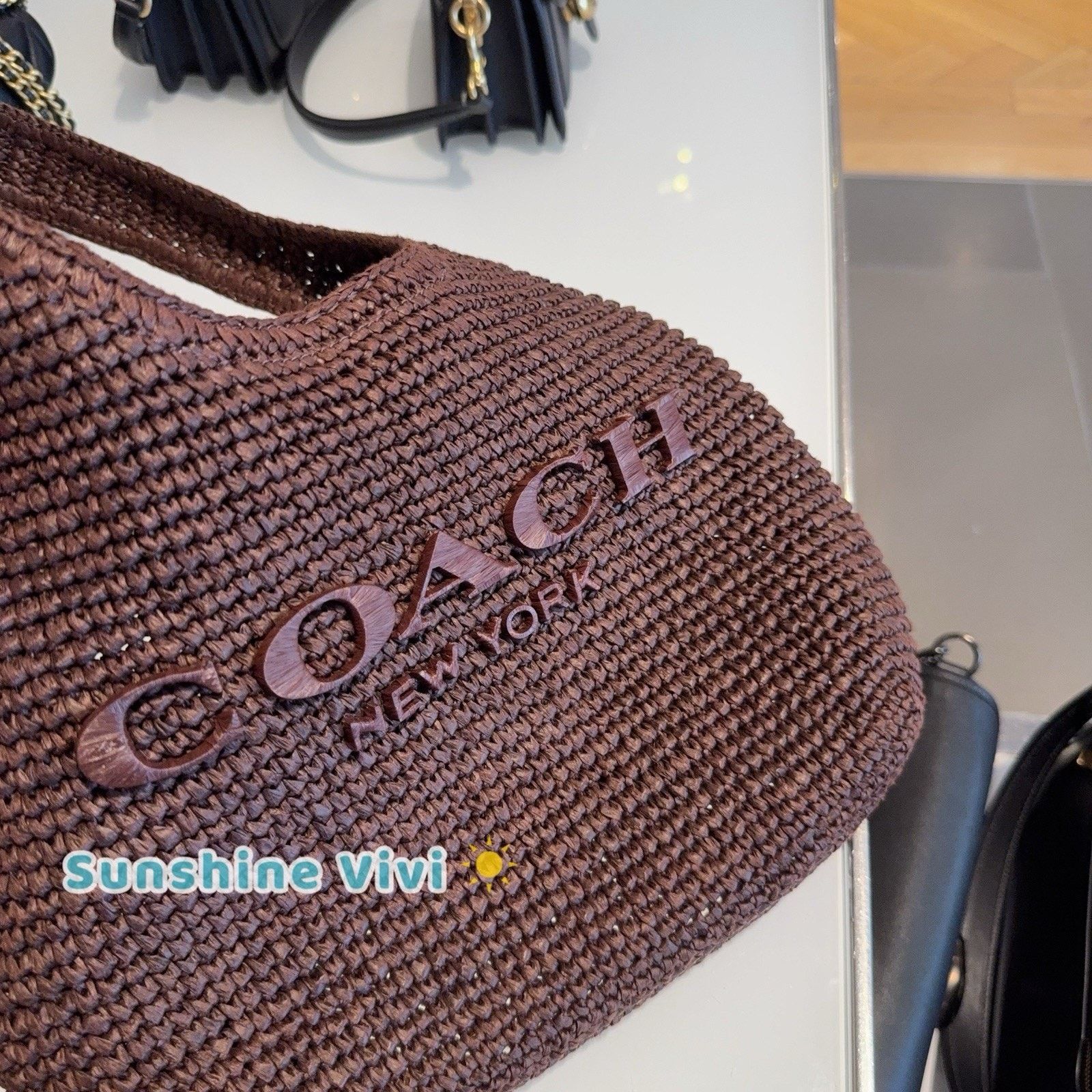 Coach NWT COACH Brooklyn 28 Straw Shoulder Bag CDU75 Brass/Maple Size ONE SIZE - 2 Thumbnail