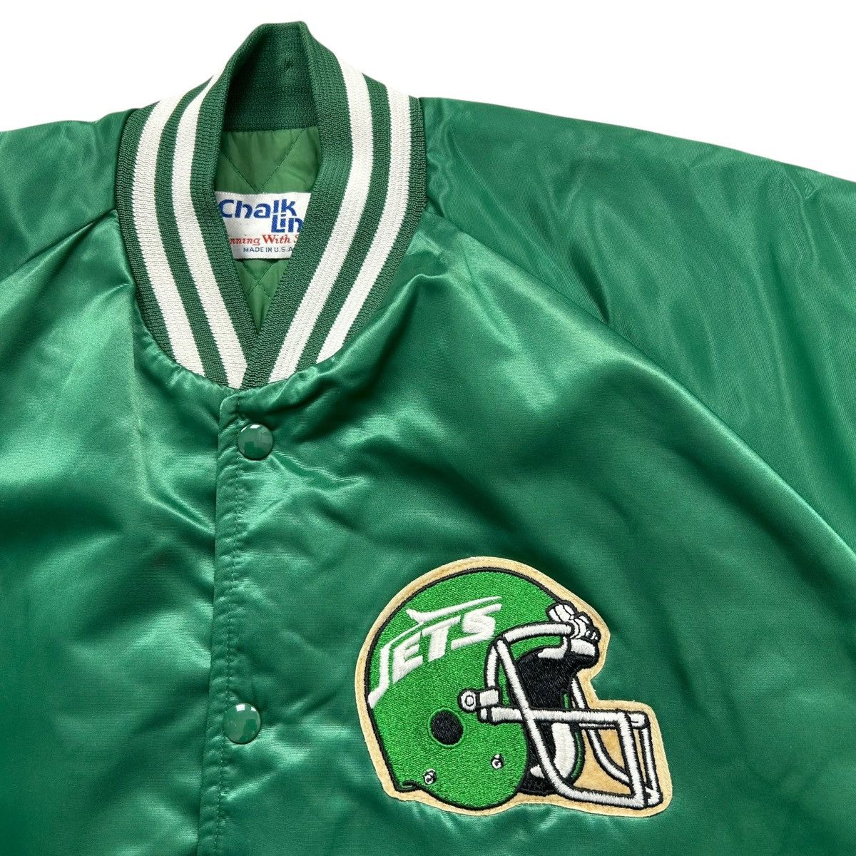 NFL VTG 90s NEW YORK JETS CHALK LINE SATIN JACKET SPELL OUT Size US L / EU 52-54 / 3 - 4 Thumbnail